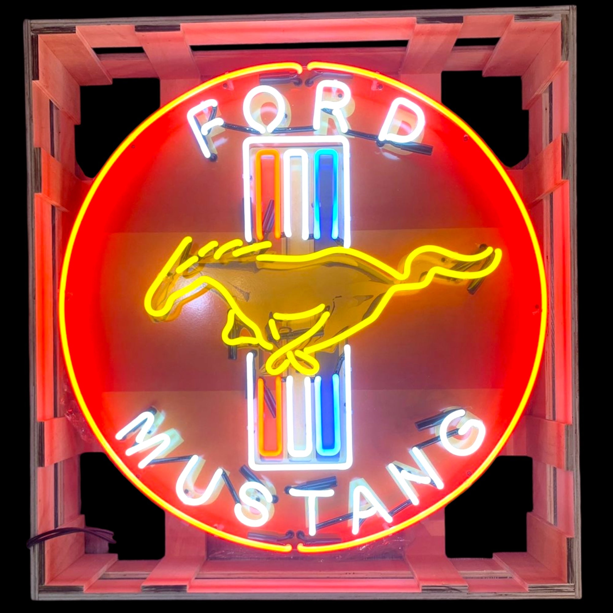 Ford Mustang Single-Sided Neon Porcelain Box Sign