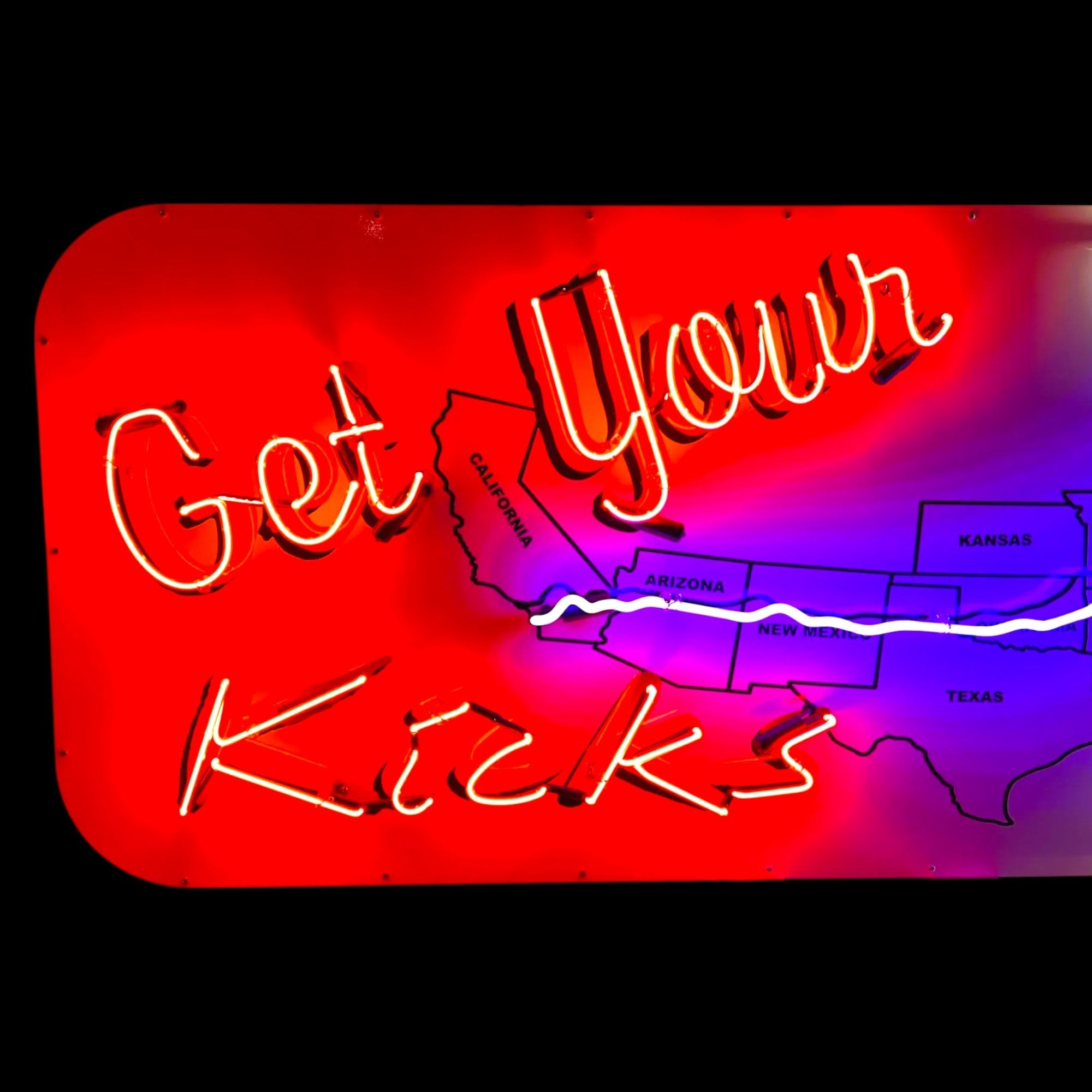 Get Your Kicks Route 66 Neon Sign - Real Glass, Porcelain, Metal Can - Vintage Roadside Americana