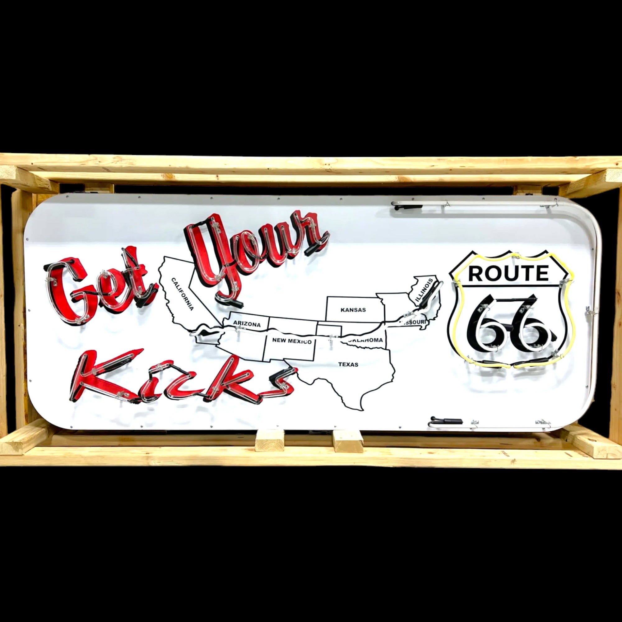 Get Your Kicks Route 66 Neon Sign - Real Glass, Porcelain, Metal Can - Vintage Roadside Americana