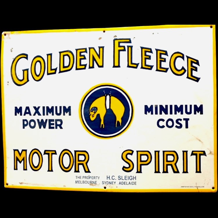 Golden Fleece Motor Spirit Porcelain Enamel Vintage Metal Reproduction