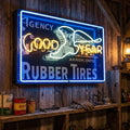 Goodyear Rubber Tires Wingfoot Neon Porcelain Lighted Panel Advertising Sign