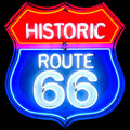 Historic Route 66 Neon Porcelain U.S. Highway Shield with Die Cut Steel Can