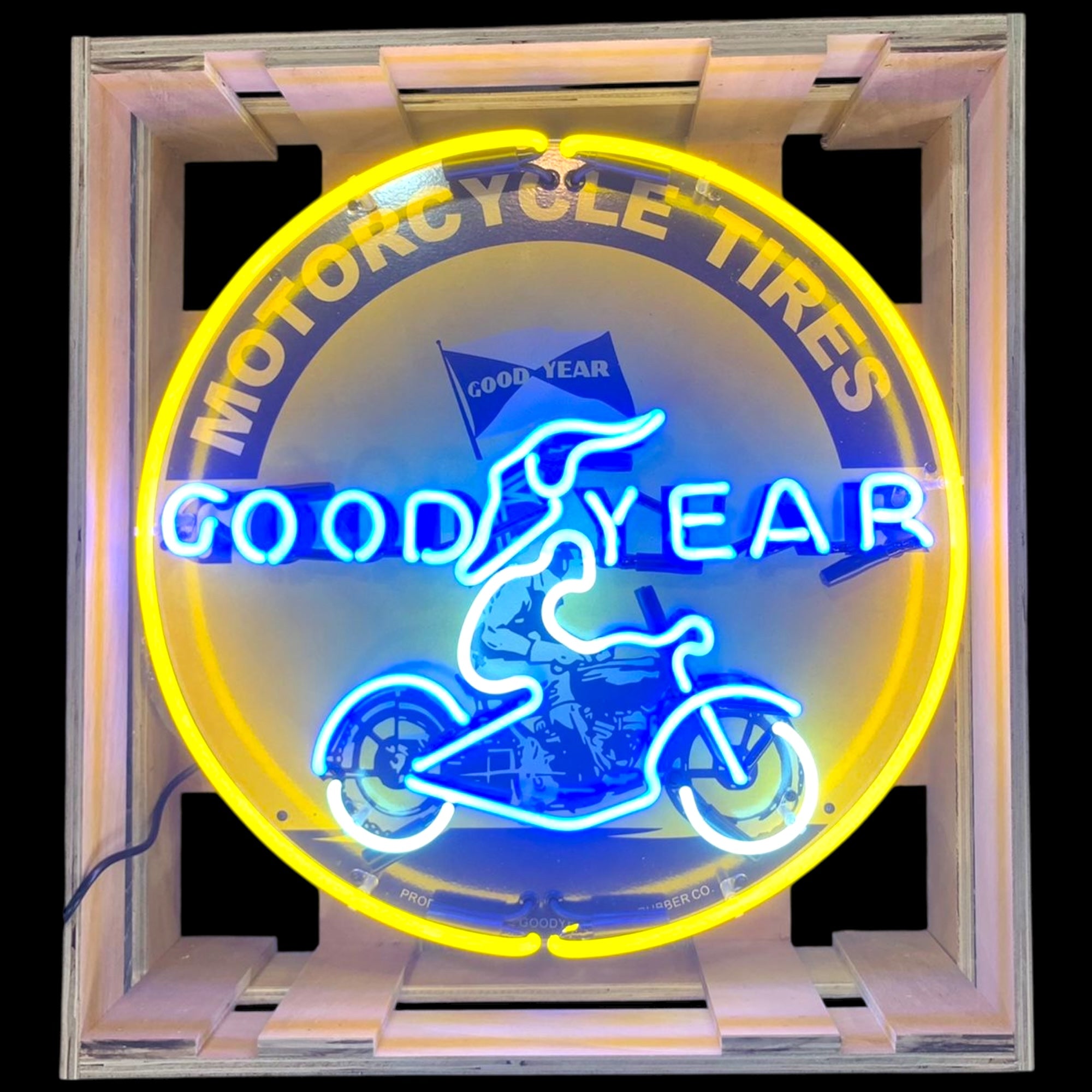 Goodyear Motorcycle Tires Single-Sided Neon Porcelain Box Sign