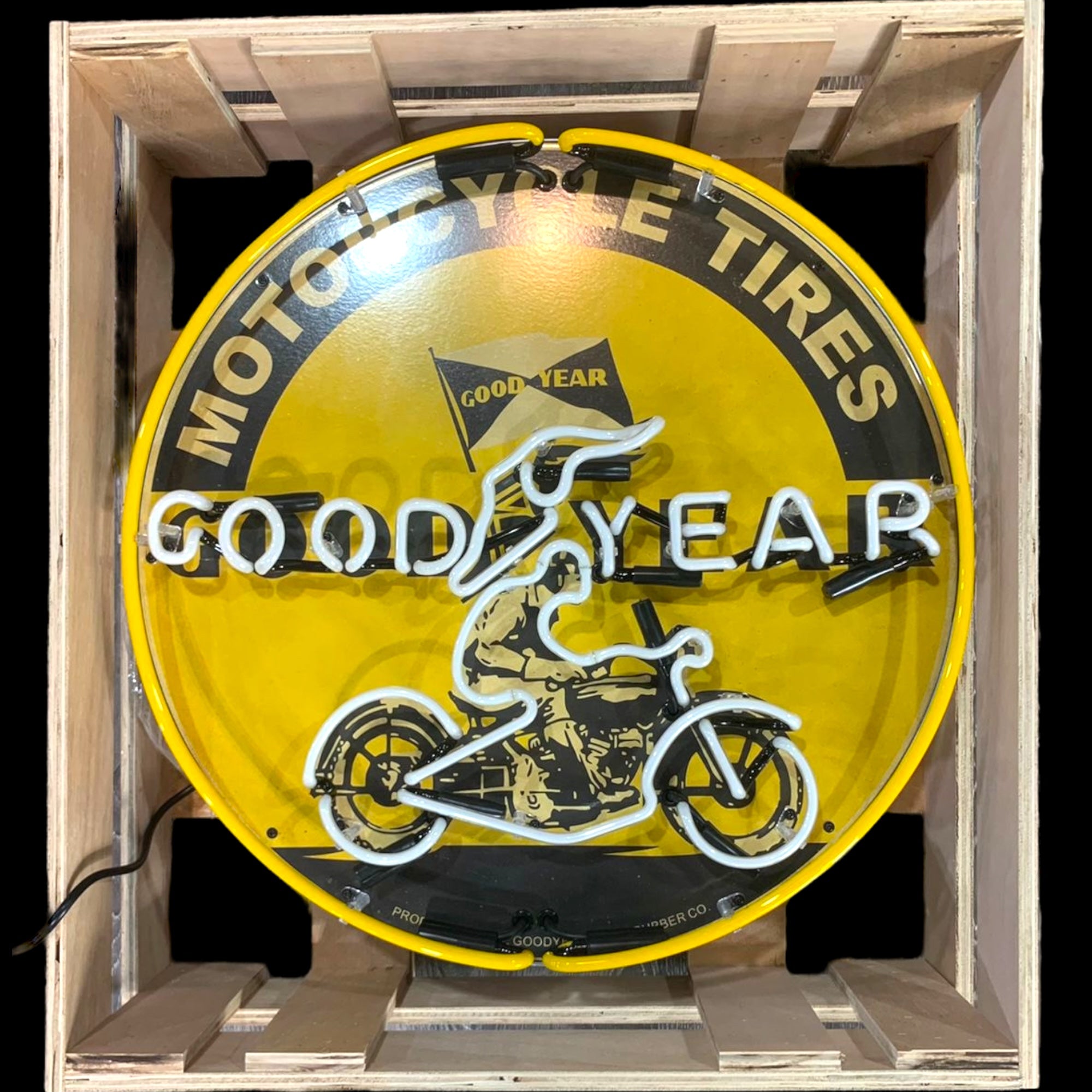 Goodyear Motorcycle Tires Single-Sided Neon Porcelain Box Sign