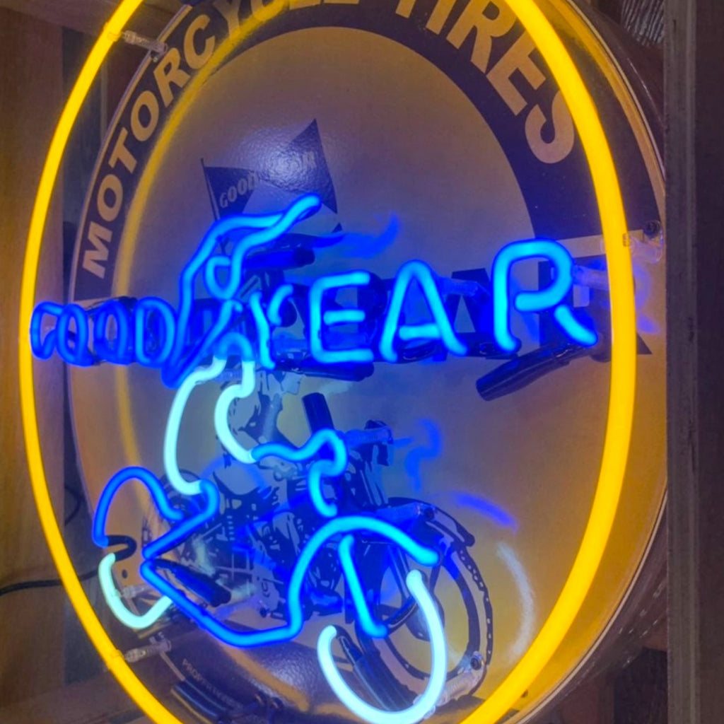 Goodyear Motorcycle Tires Single-Sided Neon Porcelain Box Sign