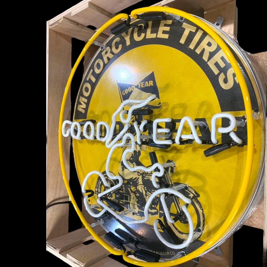 Goodyear Motorcycle Tires Single-Sided Neon Porcelain Box Sign