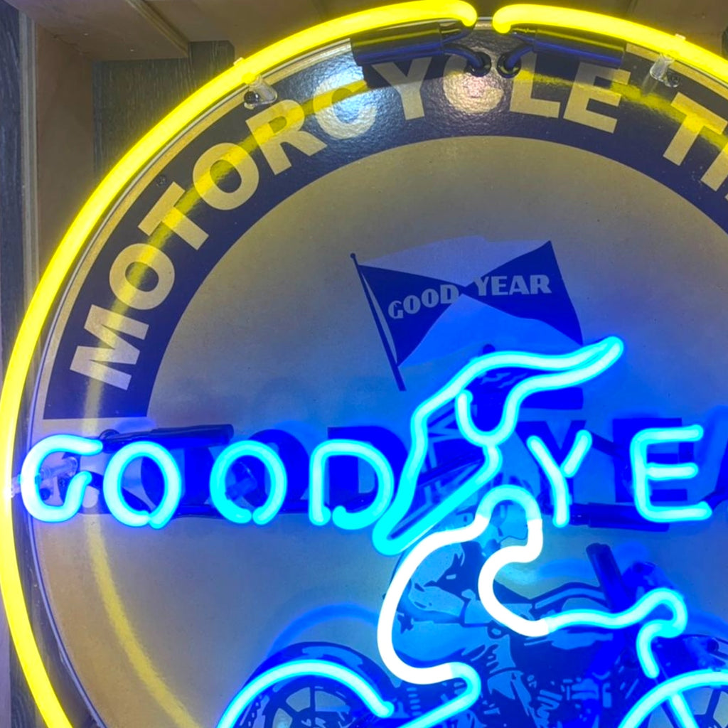 Goodyear Motorcycle Tires Single-Sided Neon Porcelain Box Sign