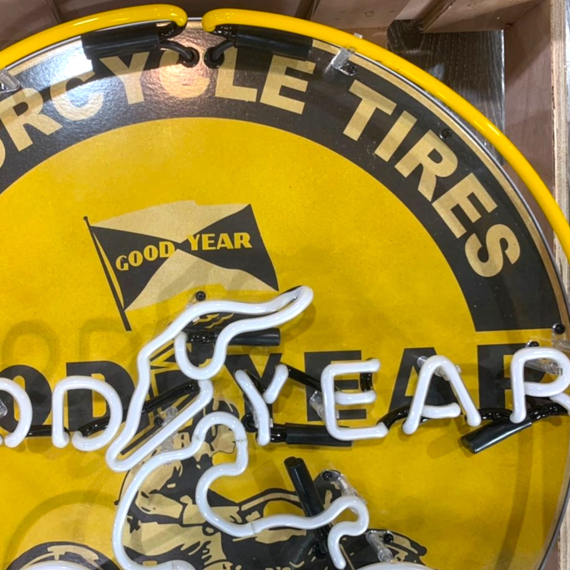 Goodyear Motorcycle Tires Single-Sided Neon Porcelain Box Sign