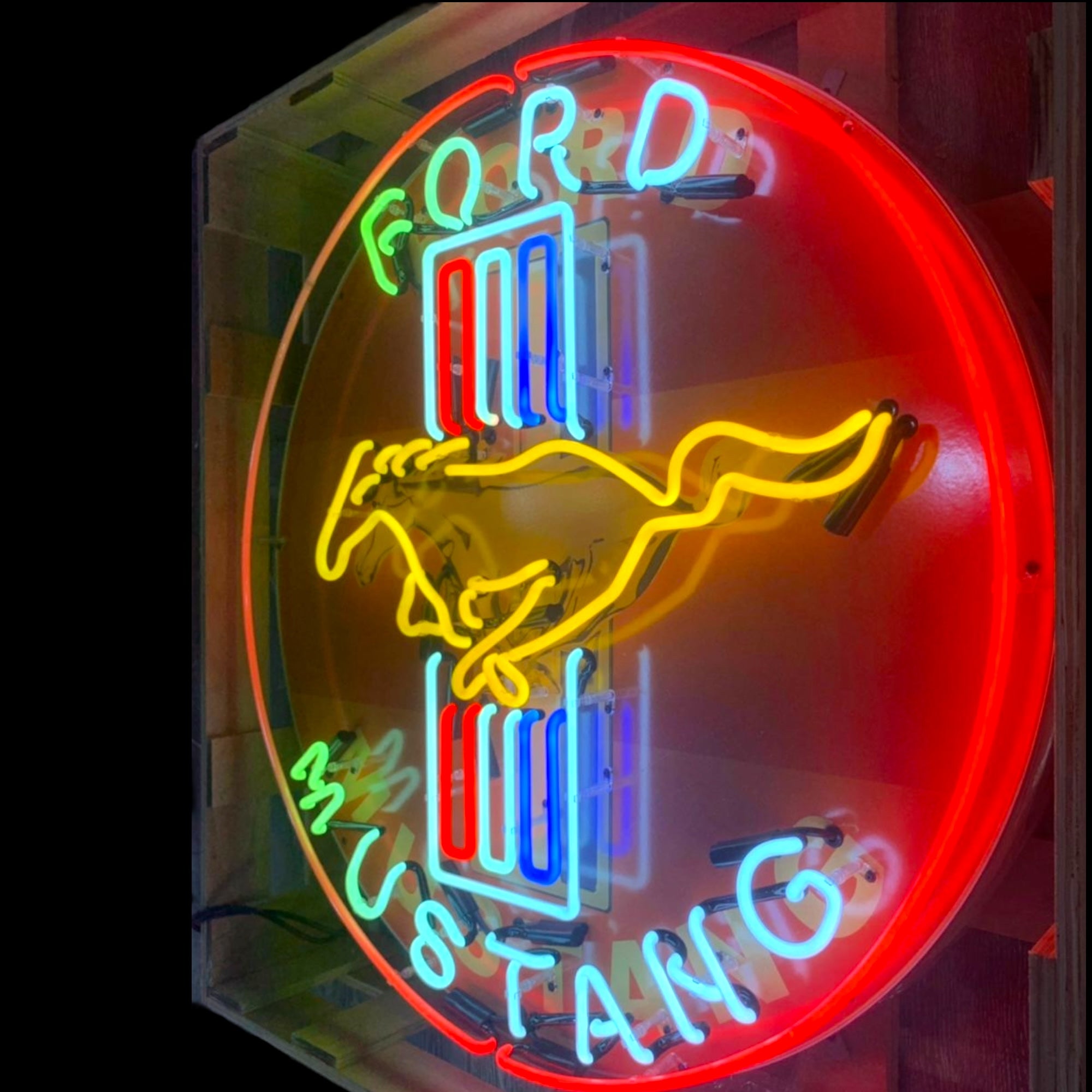 Ford Mustang Single-Sided Neon Porcelain Box Sign