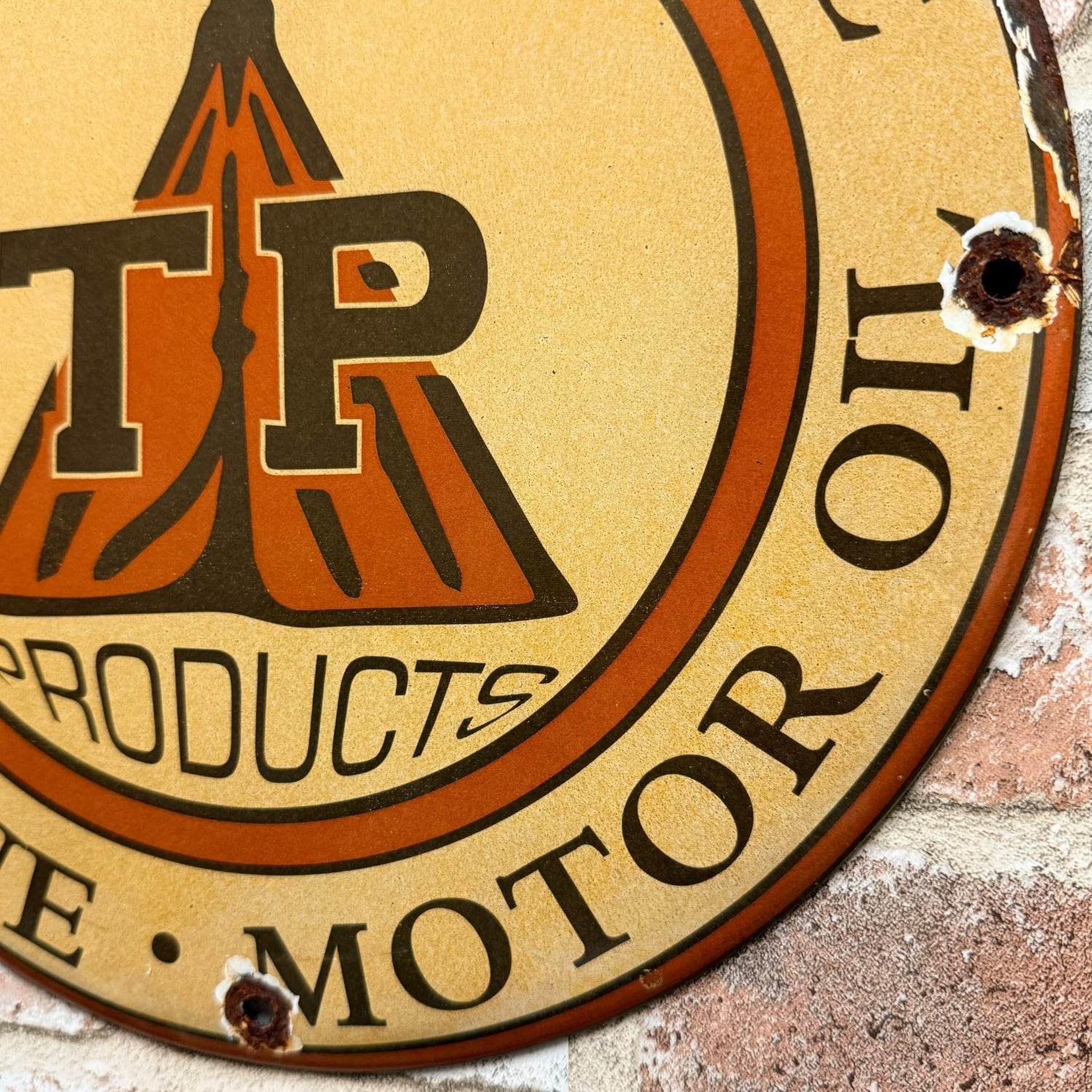 Texas Pacific TP Gasoline Motor Oil Porcelain Enamel Sign (12in)
