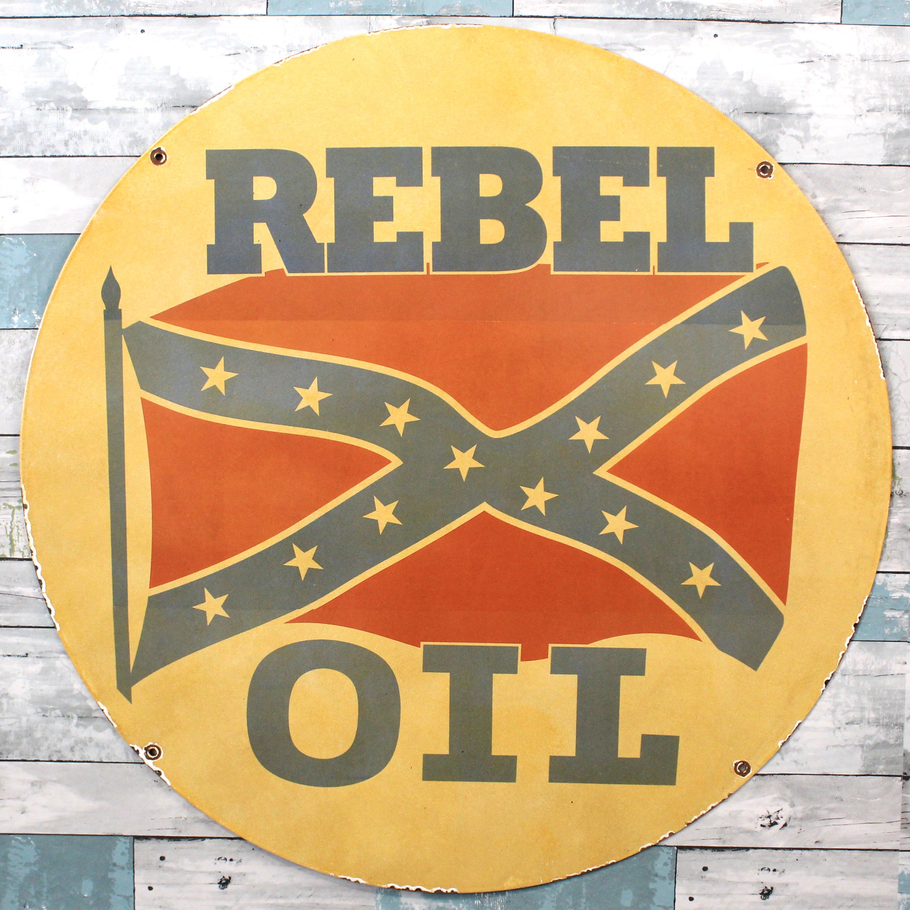 Rebel Oil Porcelain Enamel Sign -  Large 30-Inch Metal Advertising