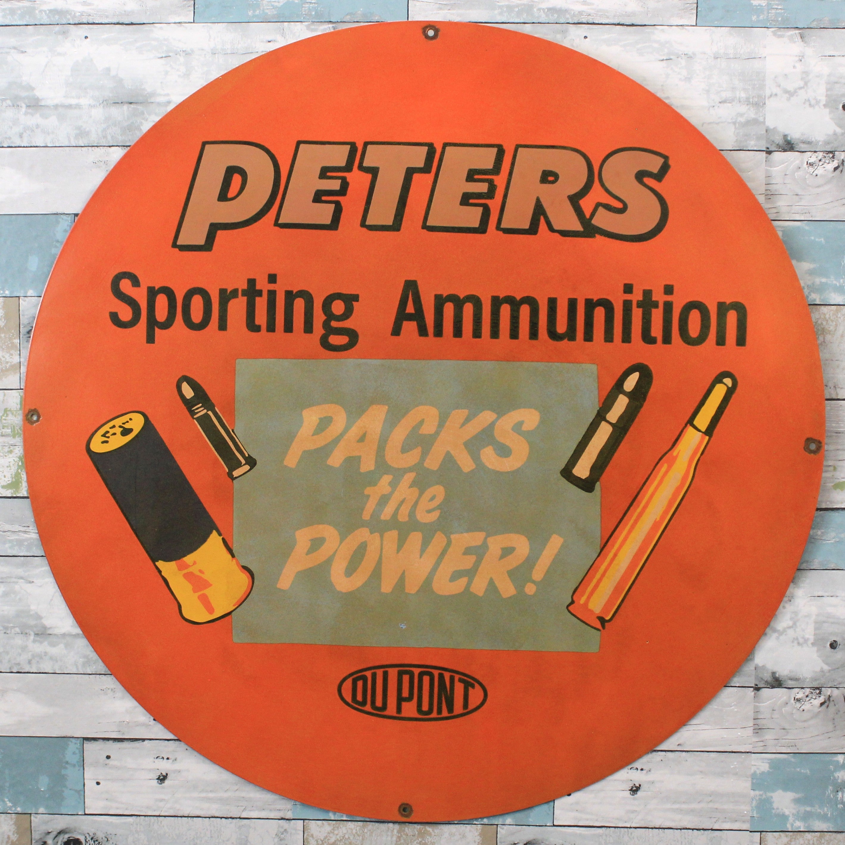 DuPont Peters Sporting Ammunition Porcelain Enamel Sign -  Large 30-Inch Metal Advertising