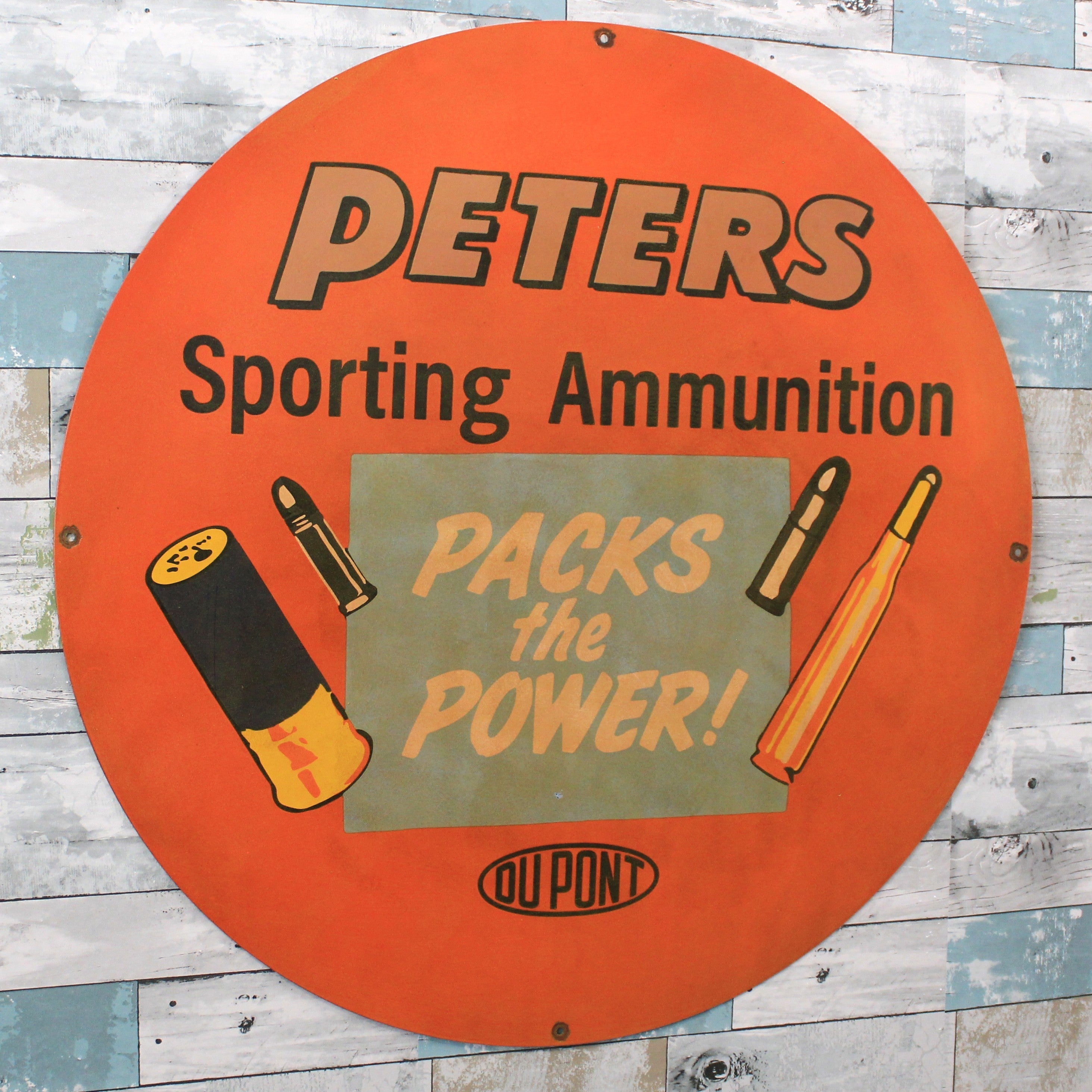 DuPont Peters Sporting Ammunition Porcelain Enamel Sign -  Large 30-Inch Metal Advertising