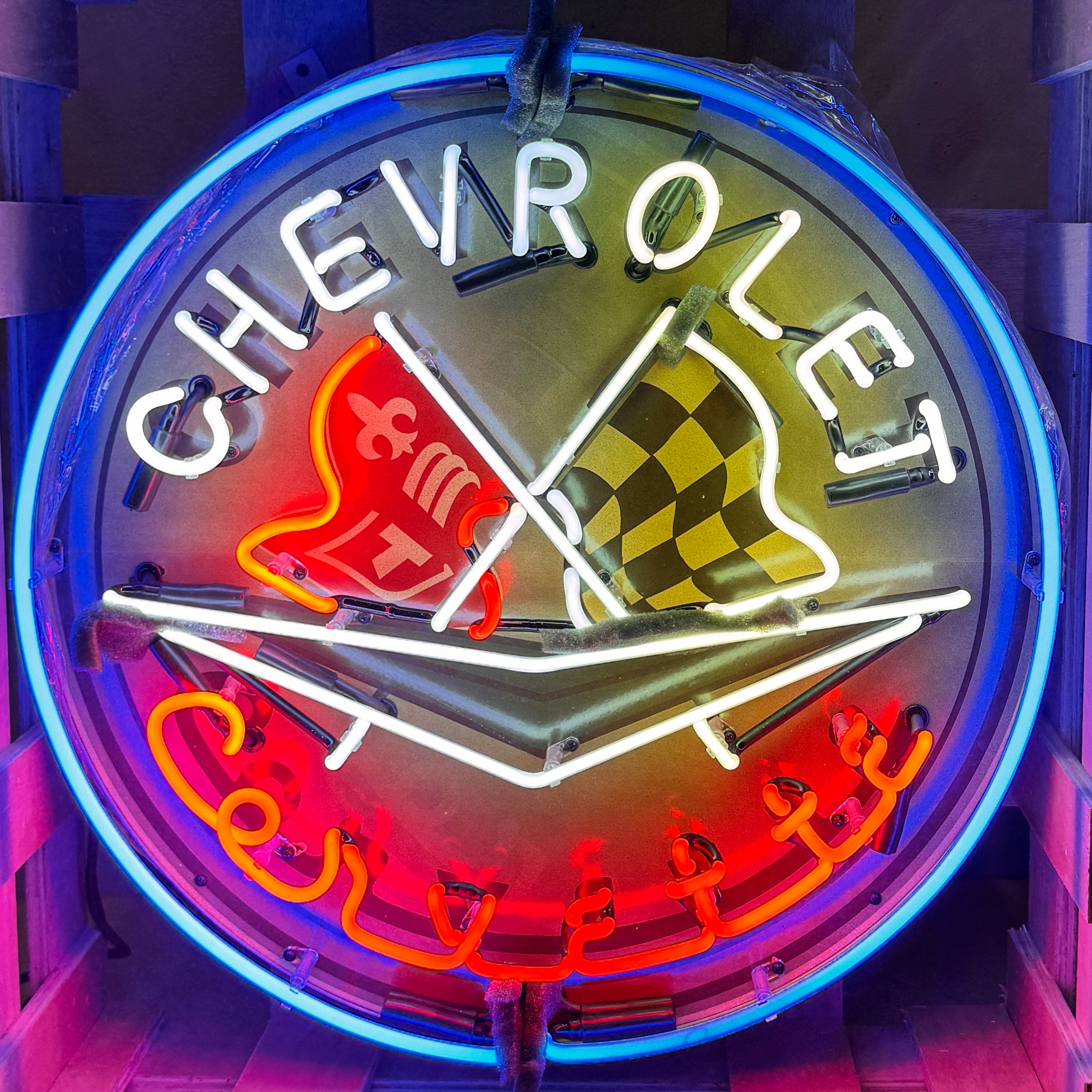 Chevrolet Corvette Single-Sided Neon Porcelain Box Sign