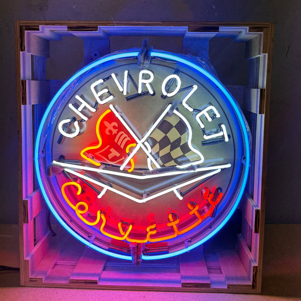 Chevrolet Corvette Single-Sided Neon Porcelain Box Sign