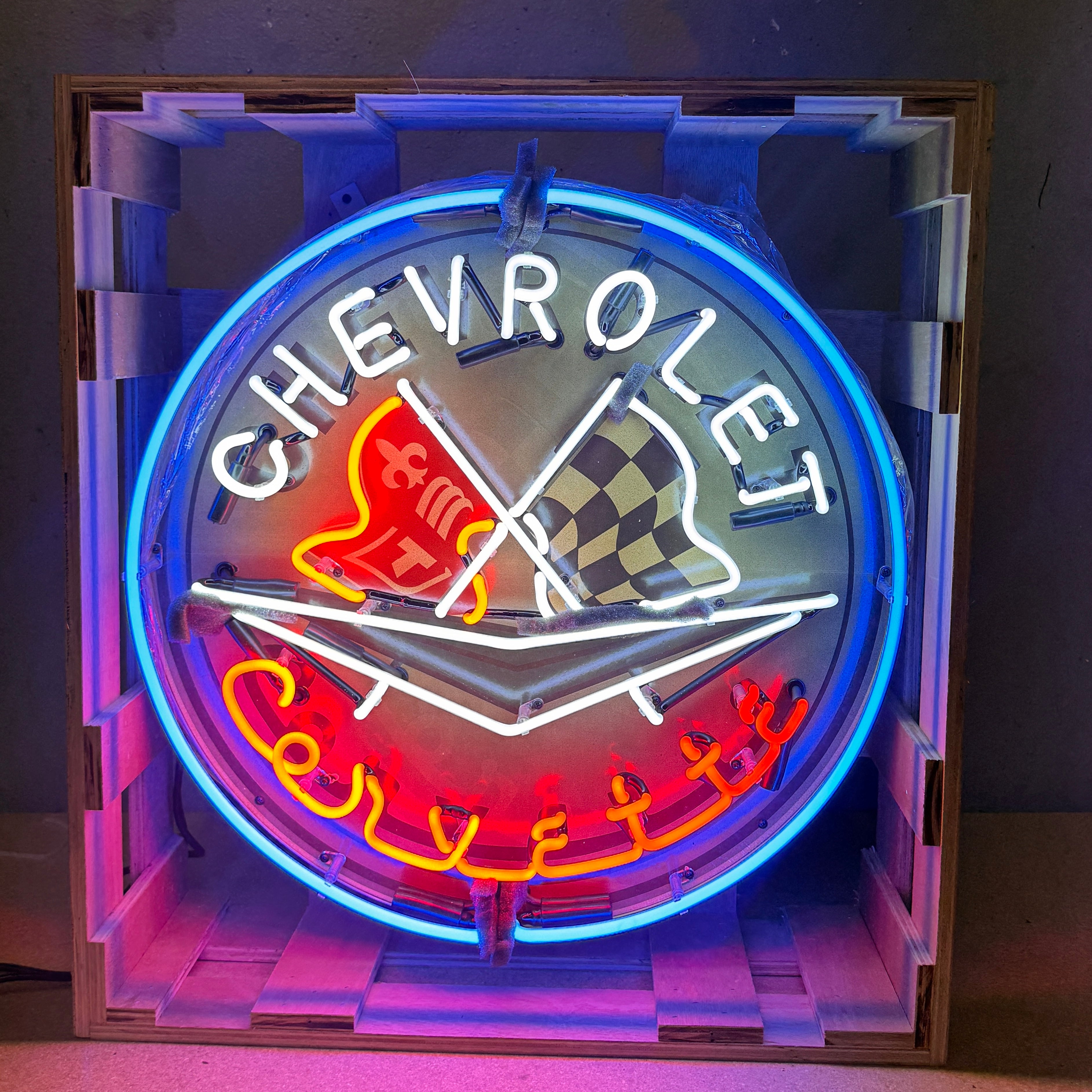 Chevrolet Corvette Single-Sided Neon Porcelain Box Sign