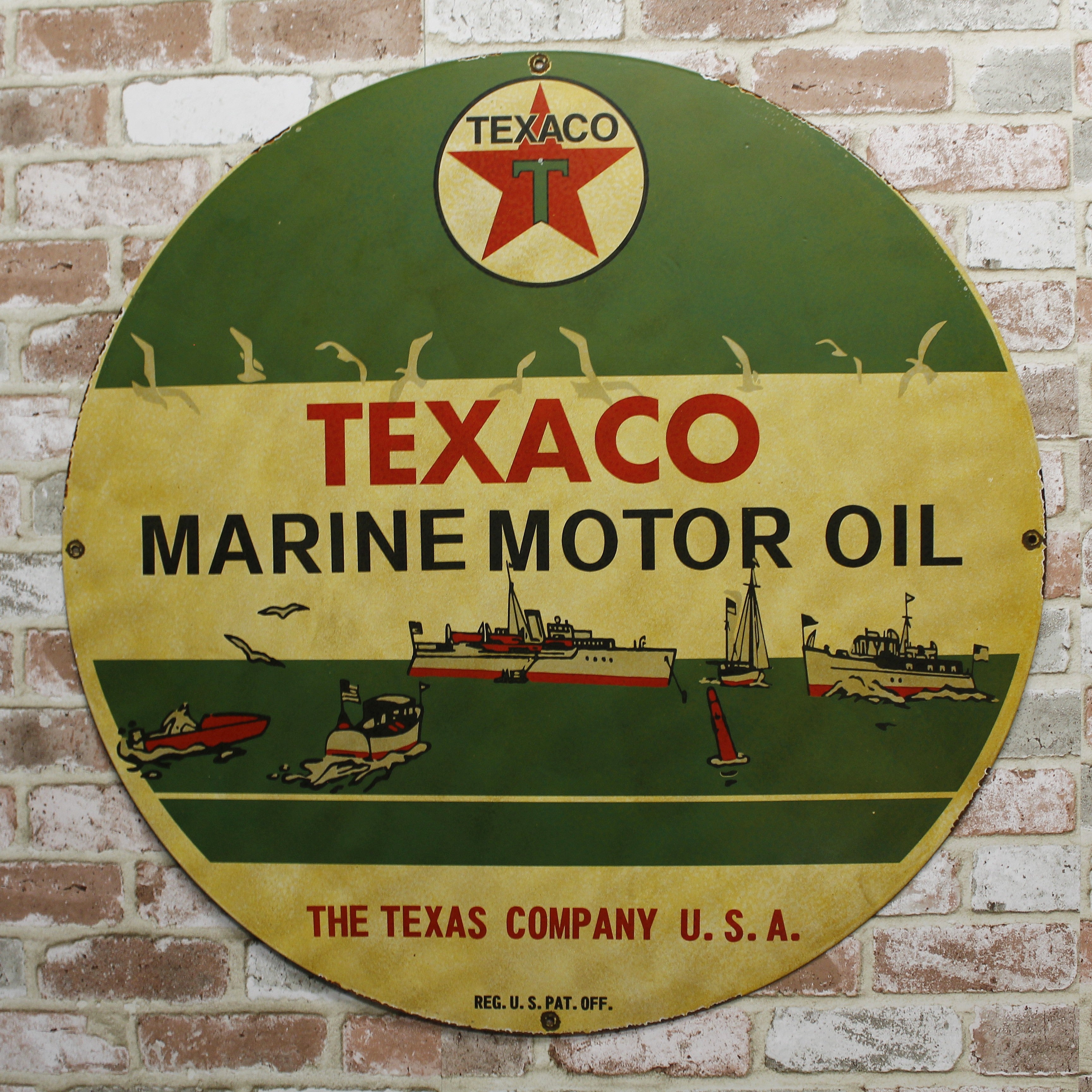 Texaco Marine Motor Oil Large Porcelain Enamel Sign