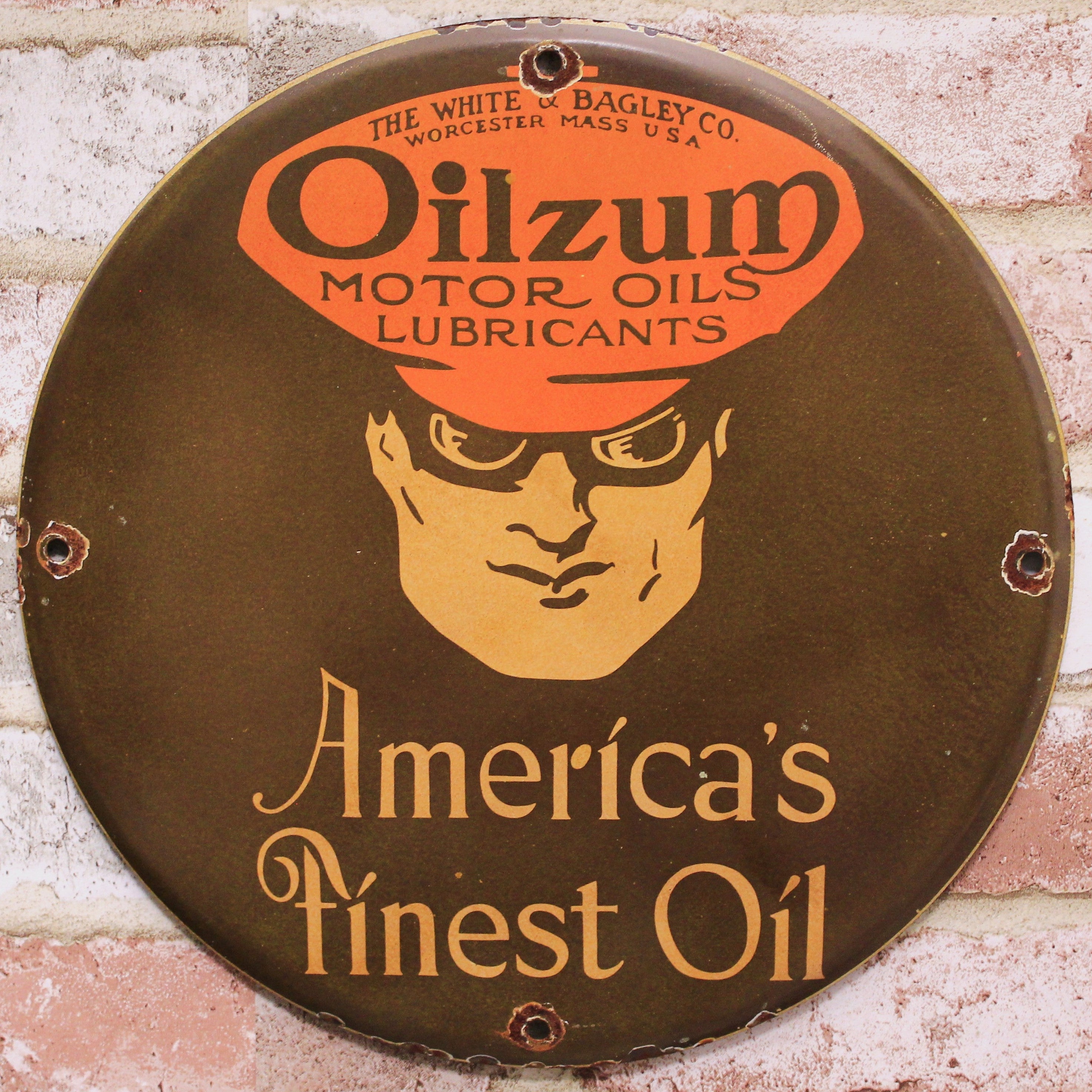 Oilzum America's Finest Oil Porcelain Enamel Sign (12in)