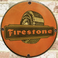 Firestone Tires Orange Porcelain Enamel Sign (12in)