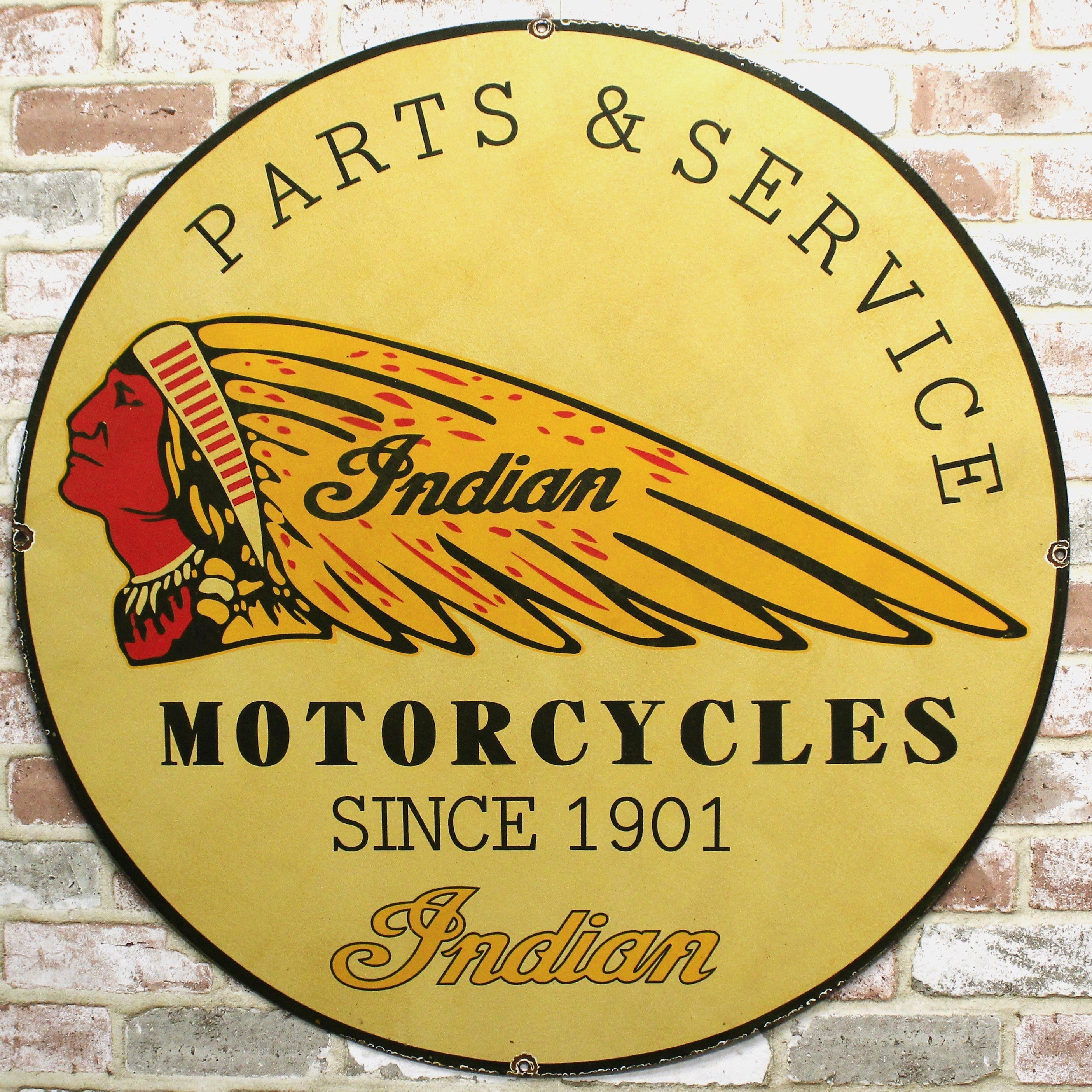 Indian Motorcycles Parts & Service 30-Inch Large Porcelain Enamel Sign