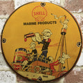 Shell Marine Products Popeye & Olive Porcelain Enamel Sign (12in)
