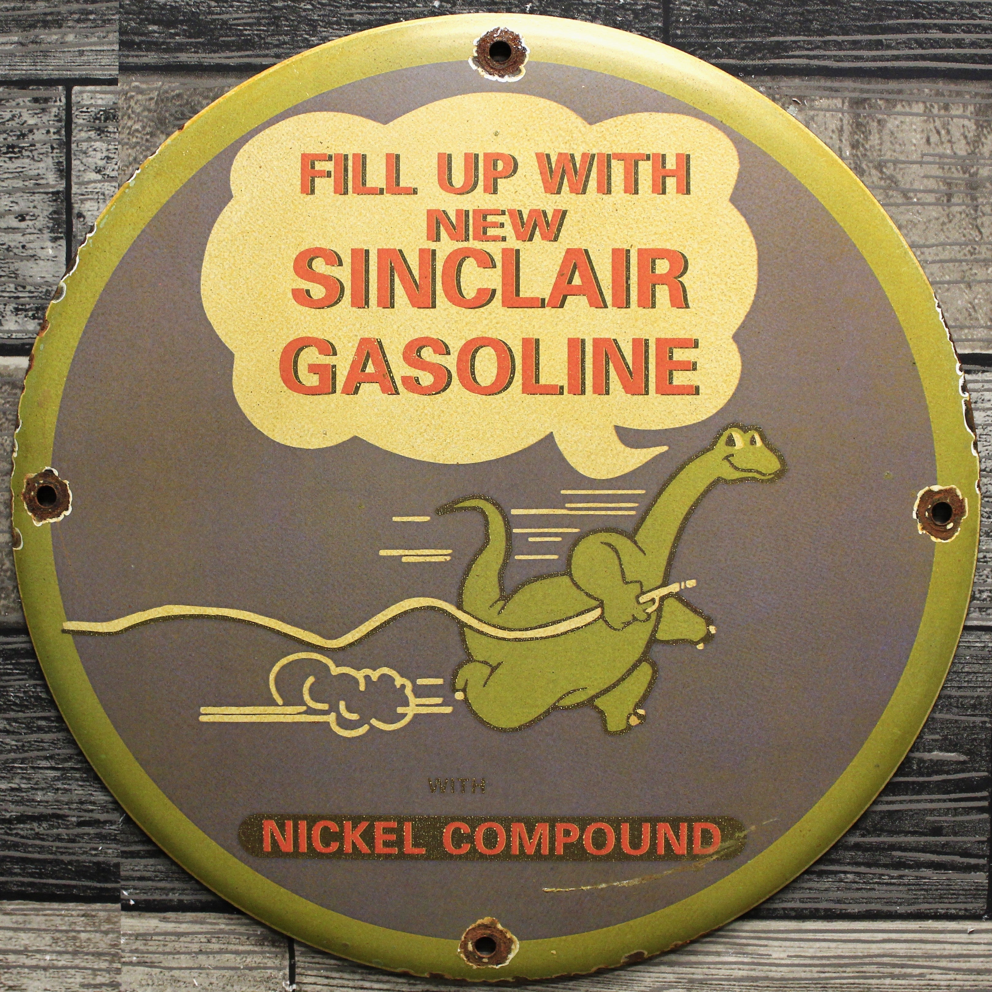 Fill Up With Sinclair Gasoline Vintage Porcelain Enamel Sign (12in)