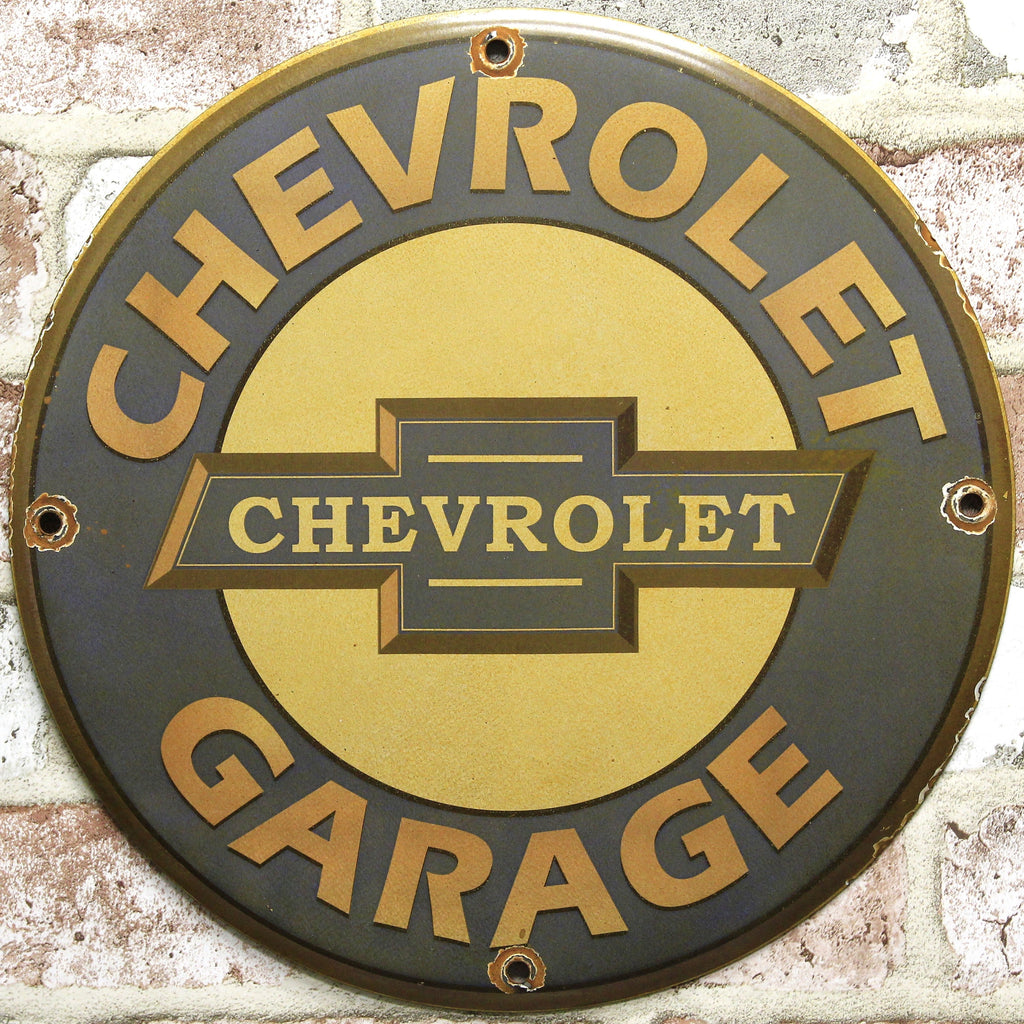 Chevrolet Garage Blue Porcelain Enamel Sign (12in)