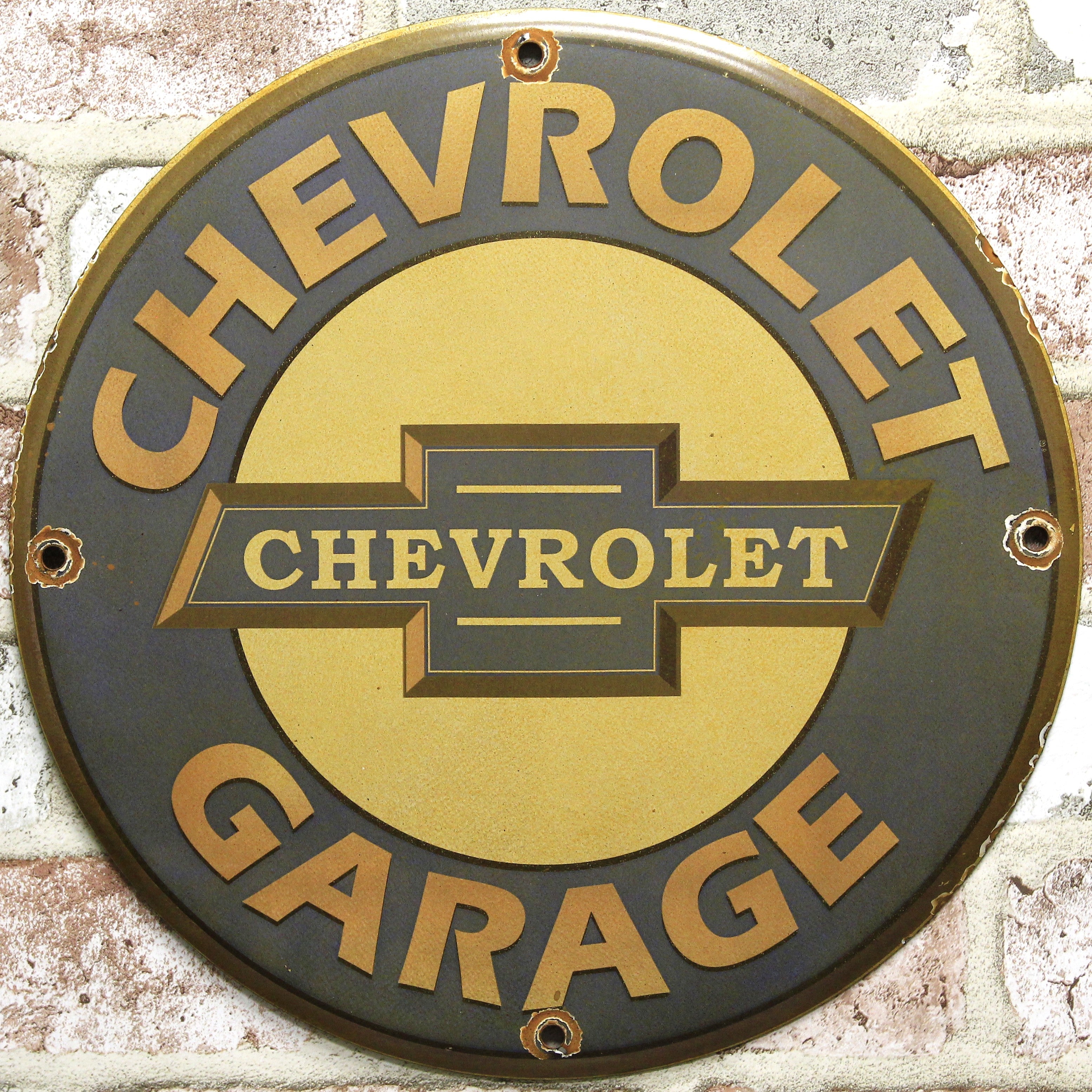Chevrolet Garage Blue Porcelain Enamel Sign (12in)