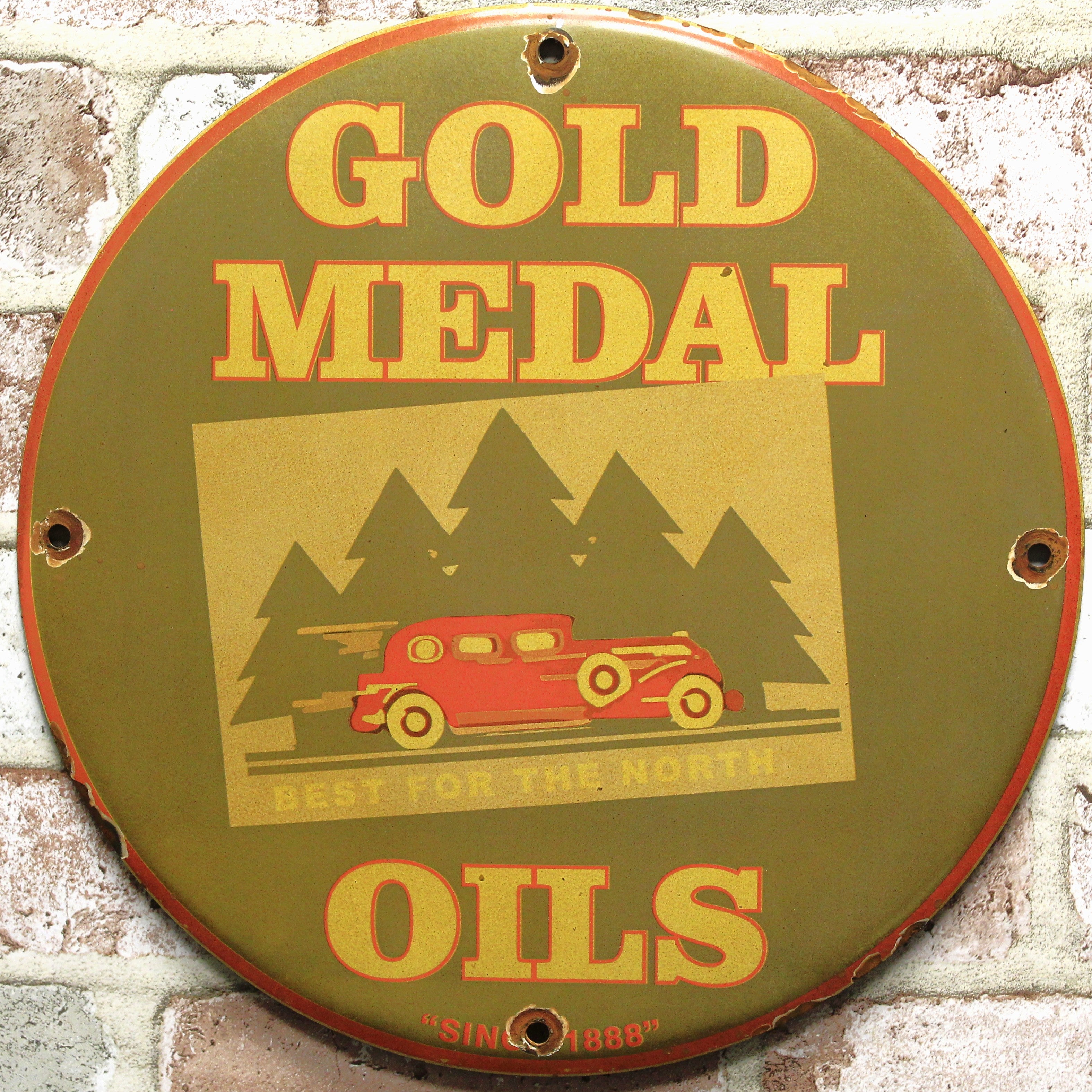 Gold Medal Oils Best for the North Porcelain Enamel Sign (12in)