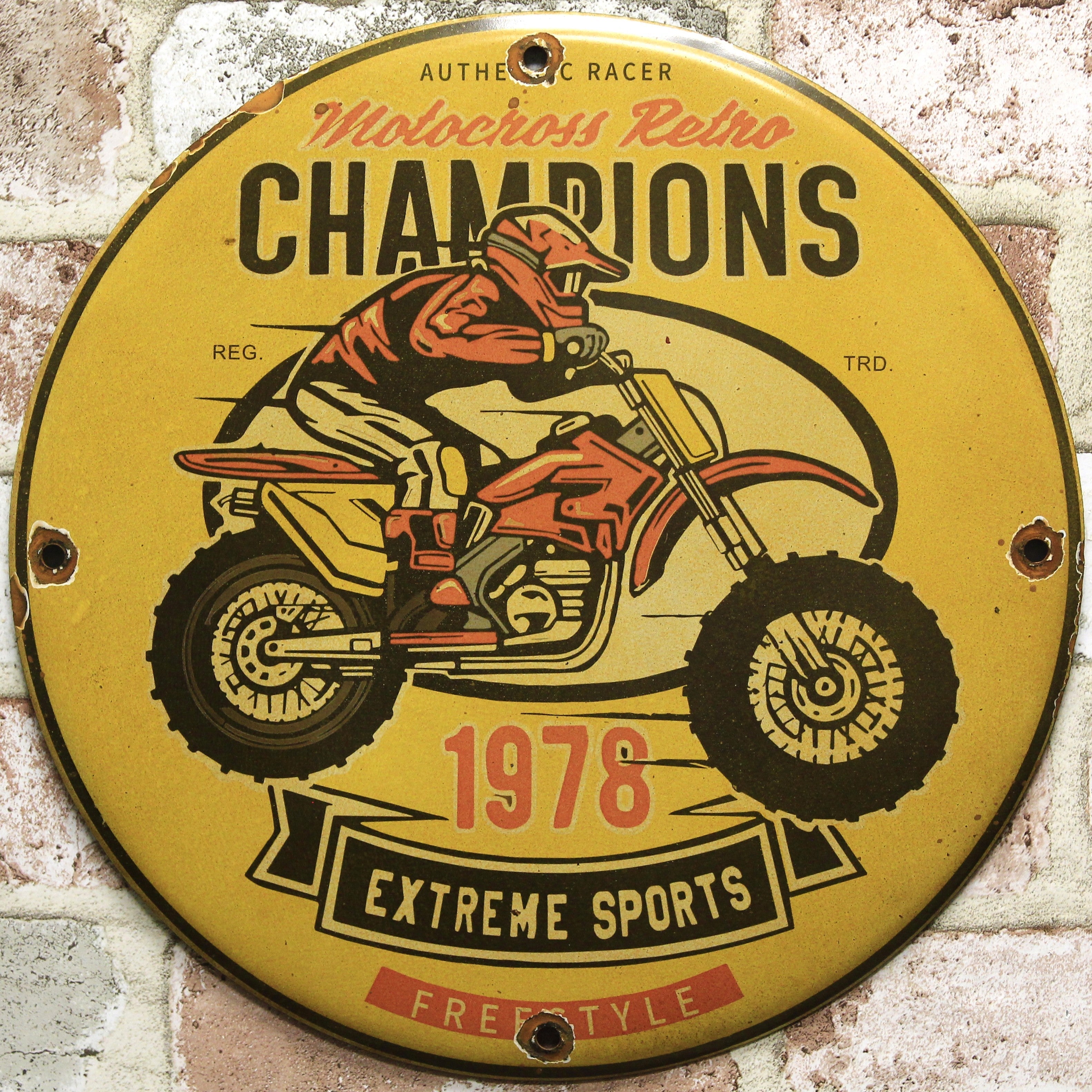 Motocross Retro Champions 1978 Porcelain Enamel Sign (12in)