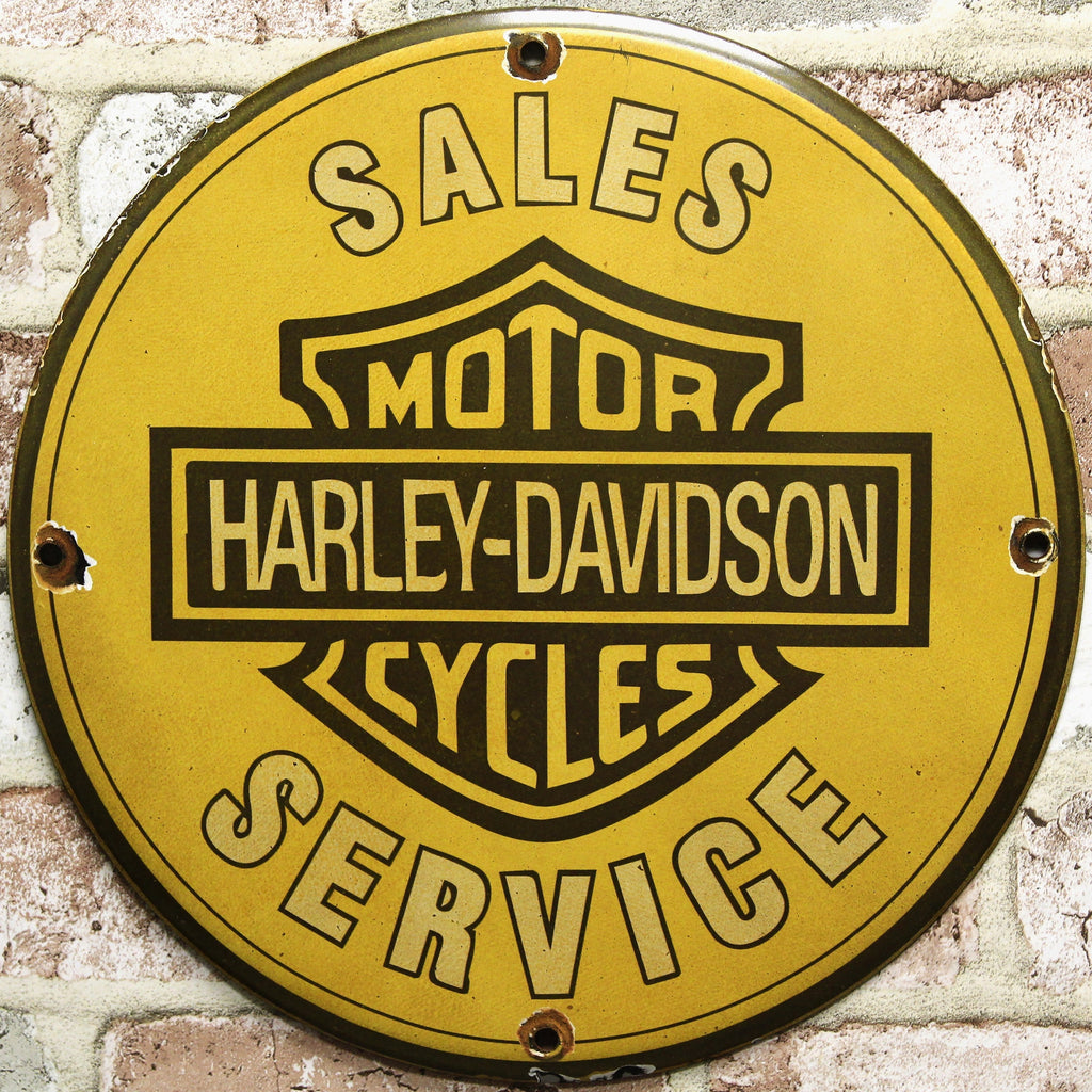 Harley Davidson Motorcycles Sales Service Porcelain Enamel Sign (12in)