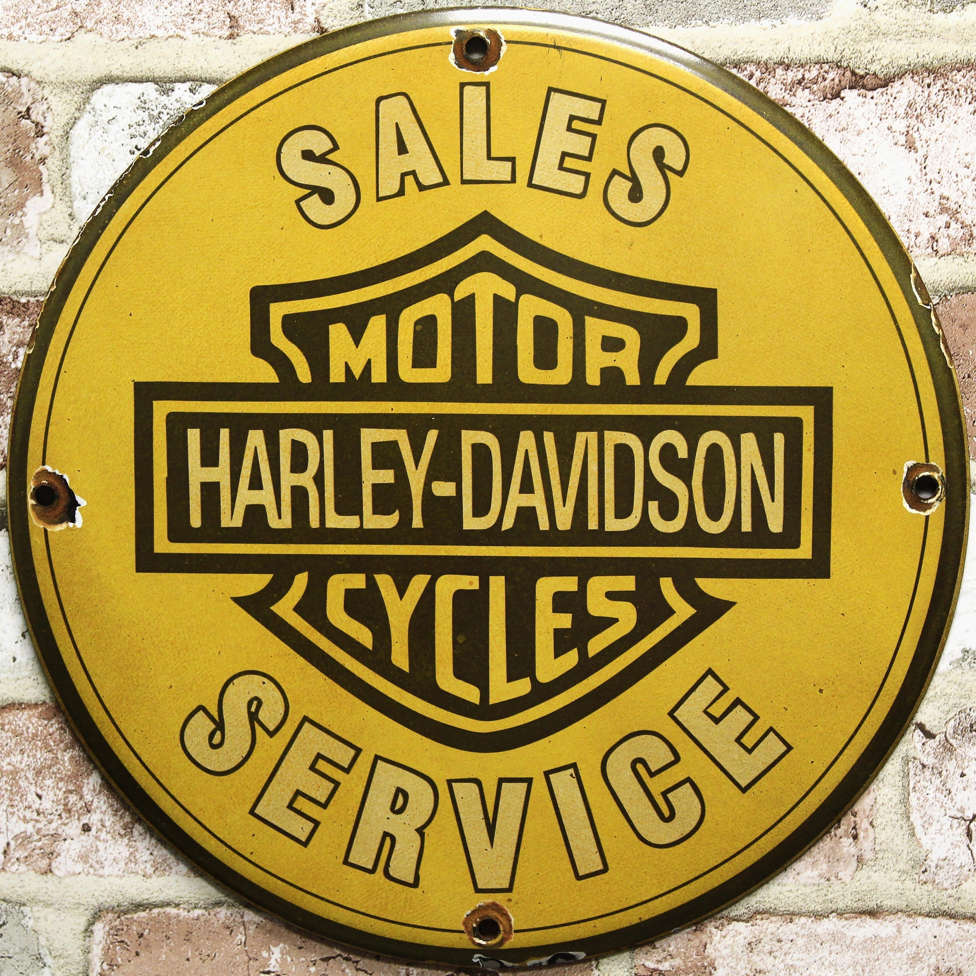Harley Davidson Motorcycles Sales Service Porcelain Enamel Sign (12in)