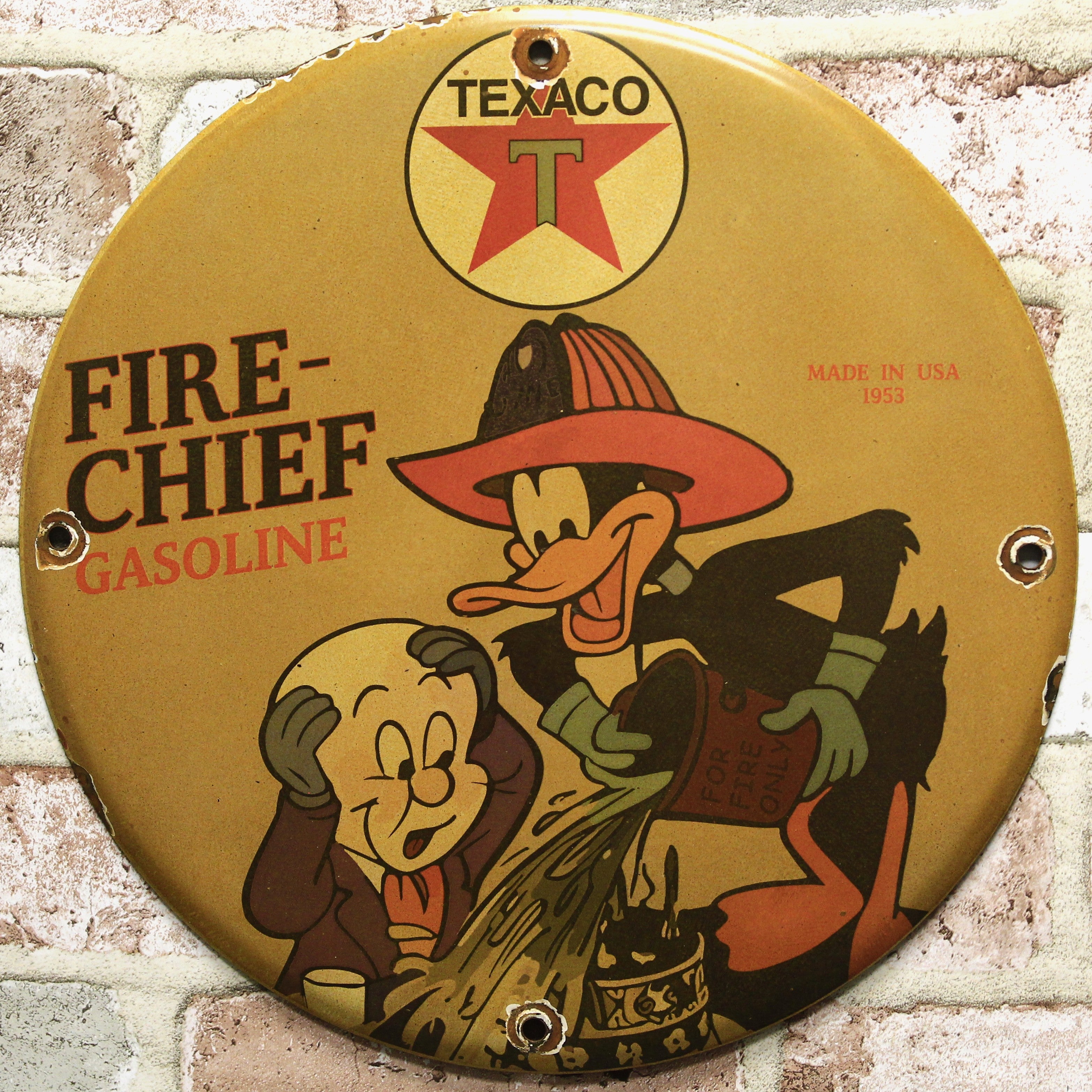 Texaco Fire-Chief Daffy Duck Porcelain Enamel Sign (12in)