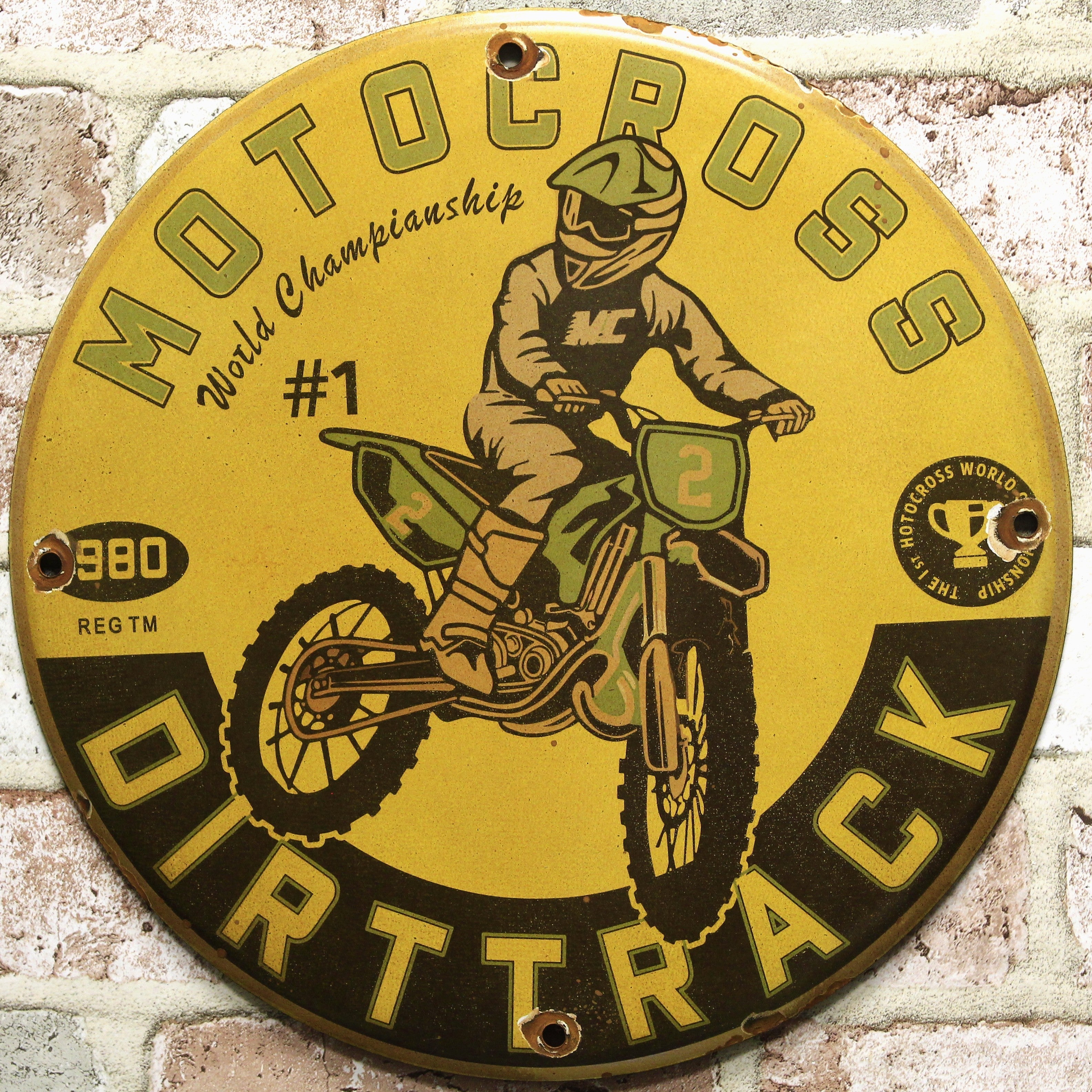 Motocross World Championship Dirt Track Porcelain Enamel Sign (12in)