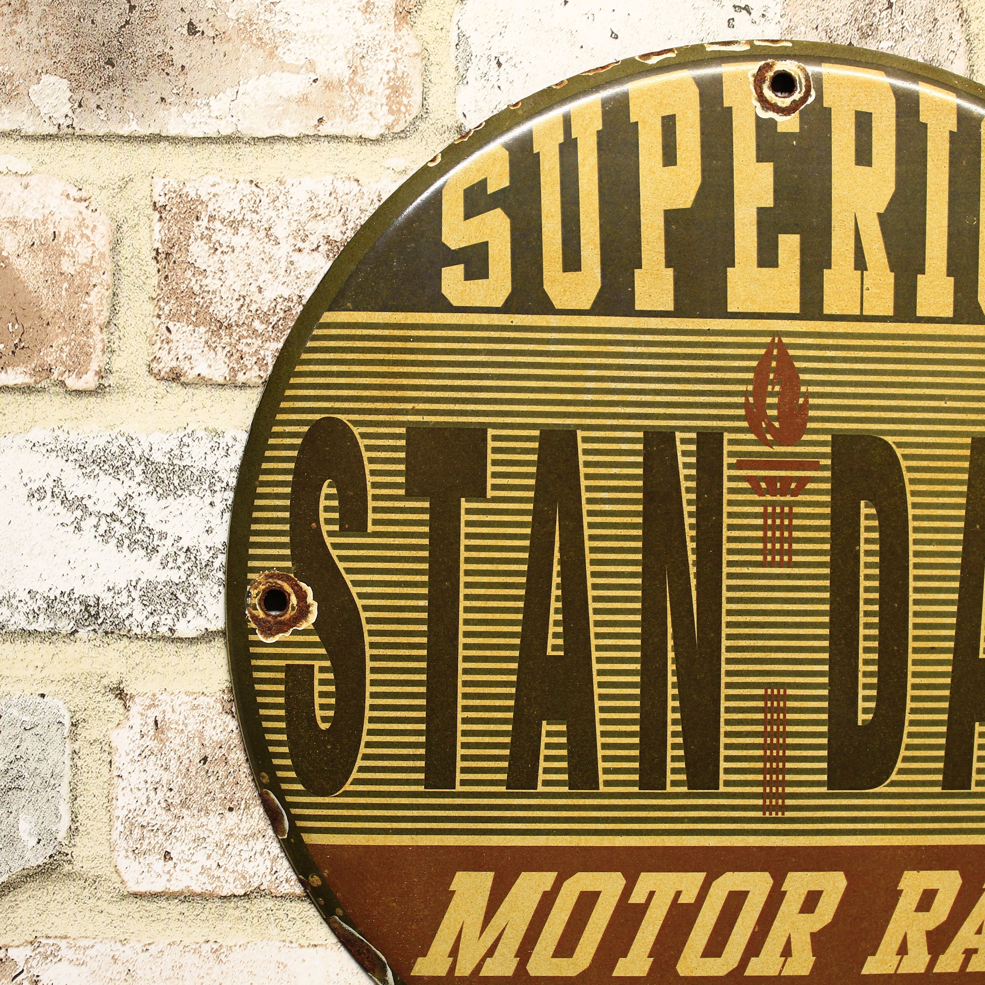 Superior Standard Motor Rage White Gasoline Porcelain Enamel Sign (12in)