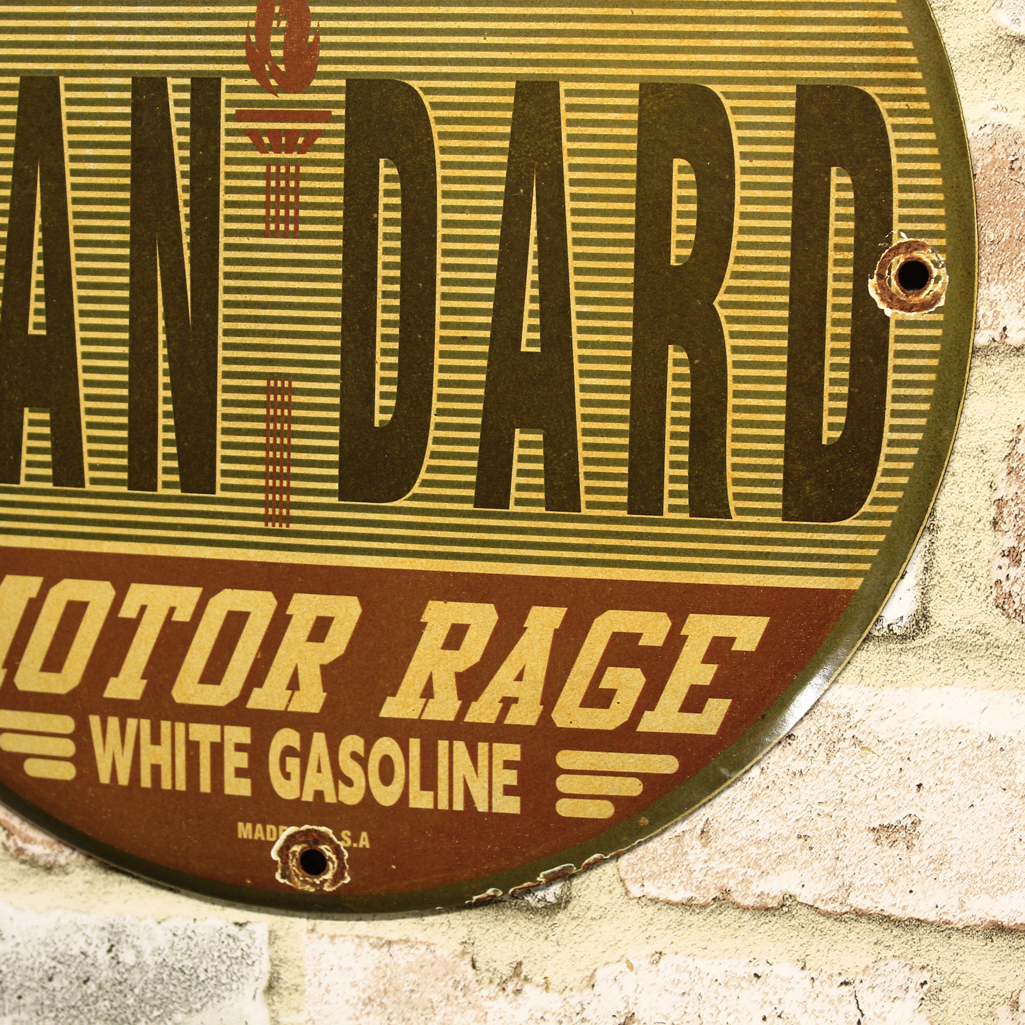 Superior Standard Motor Rage White Gasoline Porcelain Enamel Sign (12in)