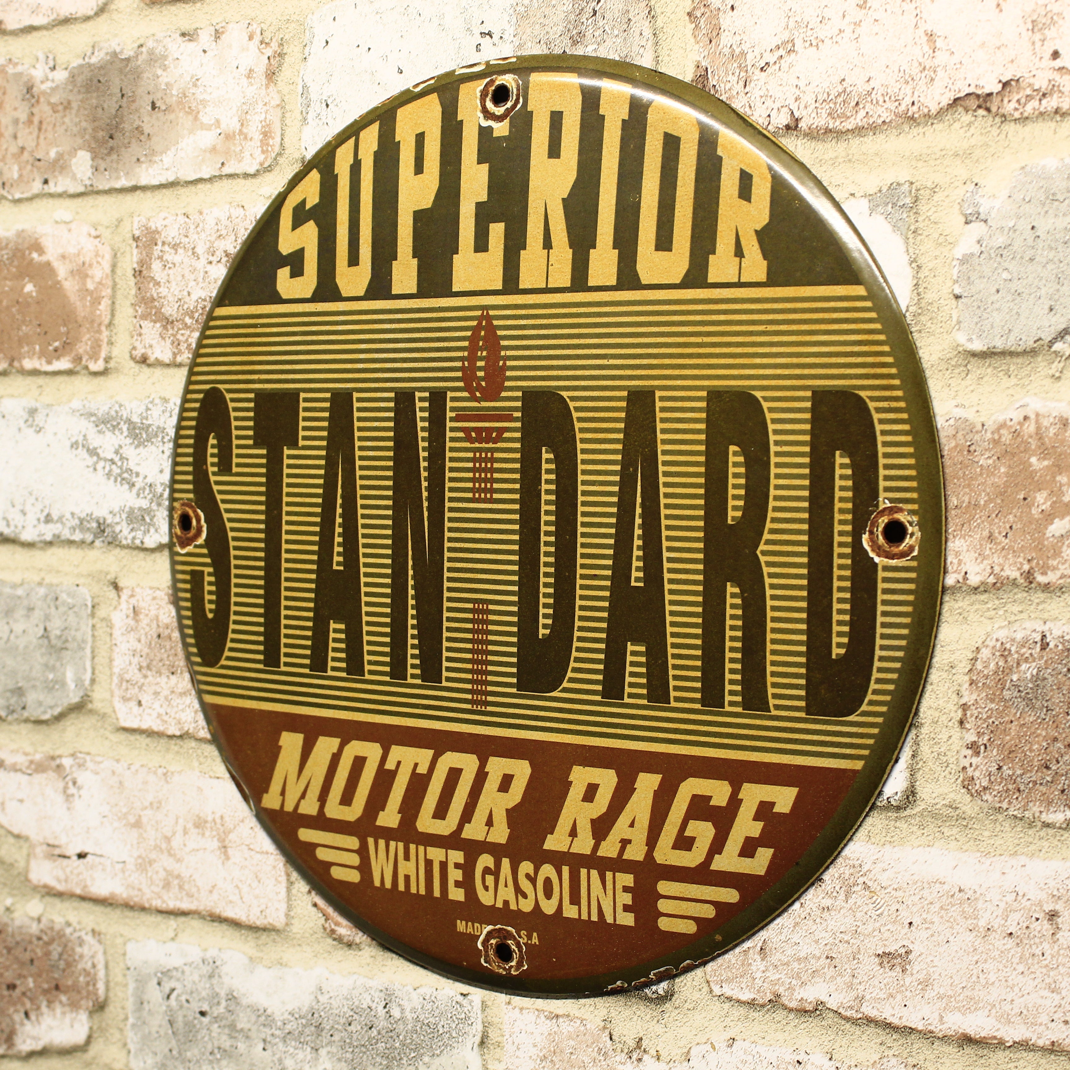 Superior Standard Motor Rage White Gasoline Porcelain Enamel Sign (12in)