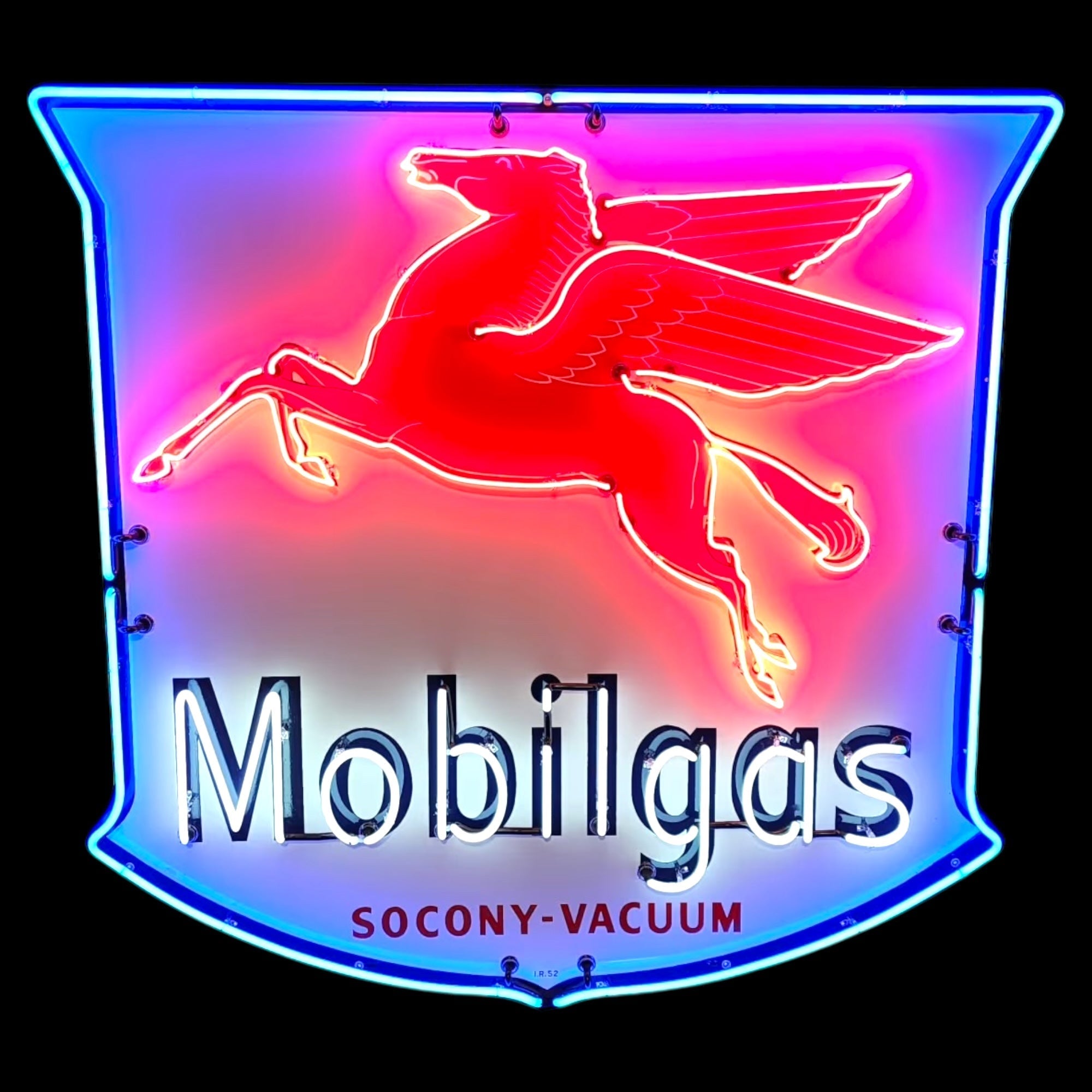 Mobilgas Pegasus Die Cut Shield Neon Porcelain Sign — Socony-Vacuum | Real Hand-Blown Glass & Porcelain