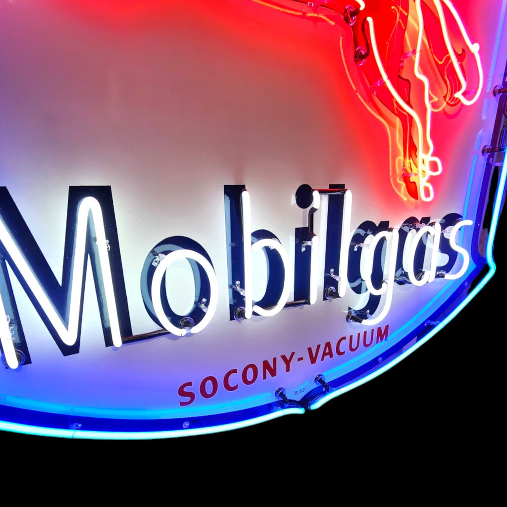 Mobilgas Pegasus Die Cut Shield Neon Porcelain Sign — Socony-Vacuum | Real Hand-Blown Glass & Porcelain
