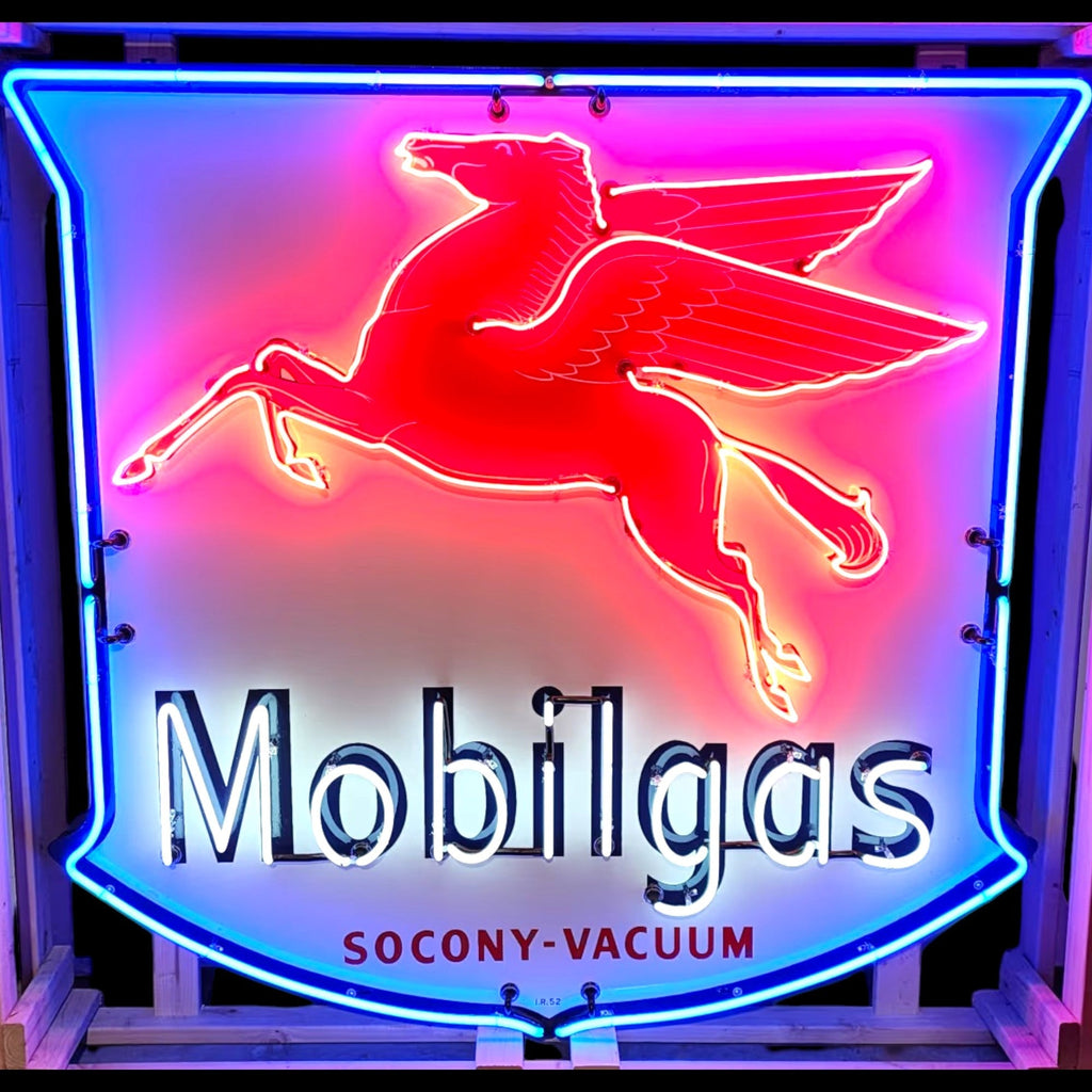 Mobilgas Pegasus Die Cut Shield Neon Porcelain Sign — Socony-Vacuum | Real Hand-Blown Glass & Porcelain