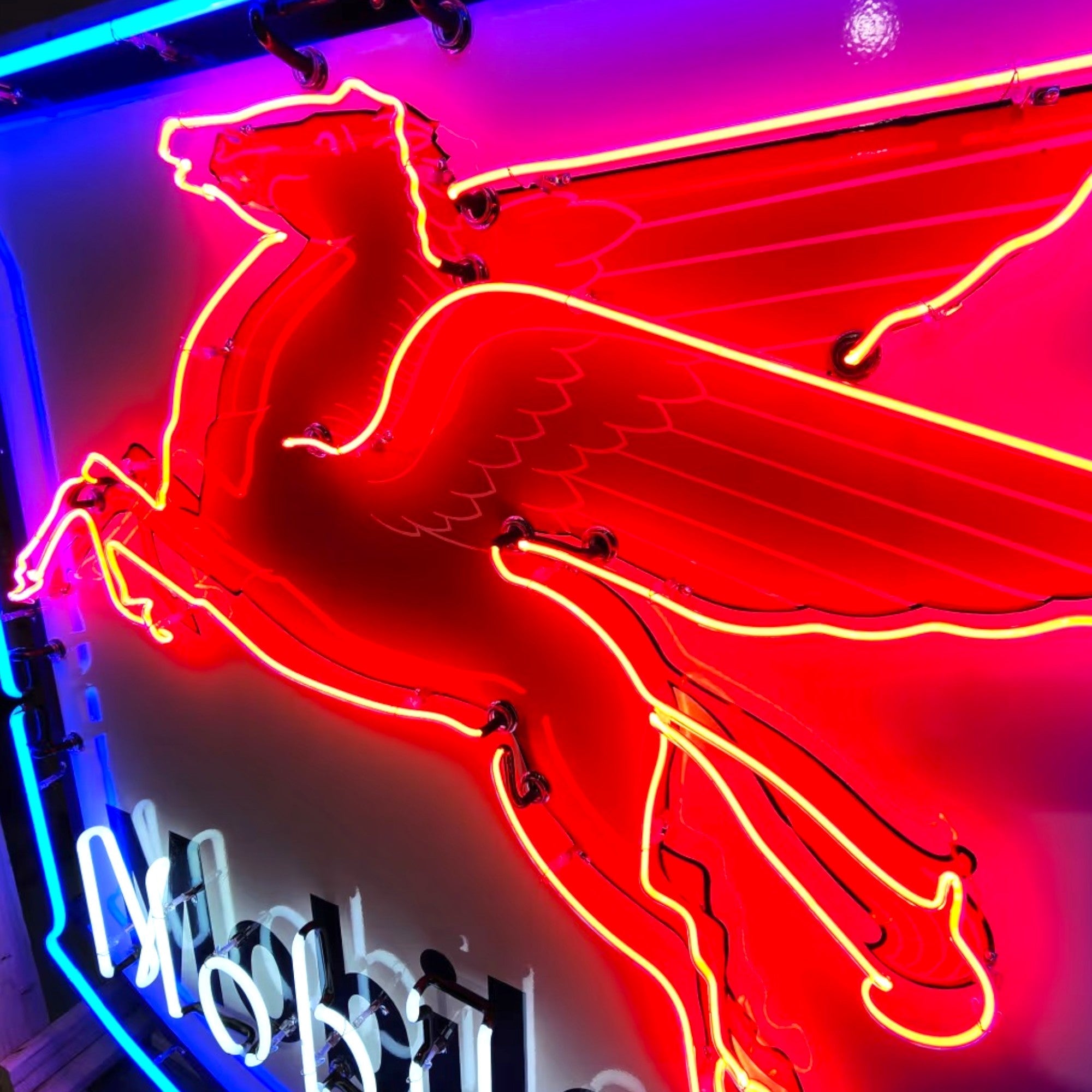 Mobilgas Pegasus Die Cut Shield Neon Porcelain Sign — Socony-Vacuum | Real Hand-Blown Glass & Porcelain