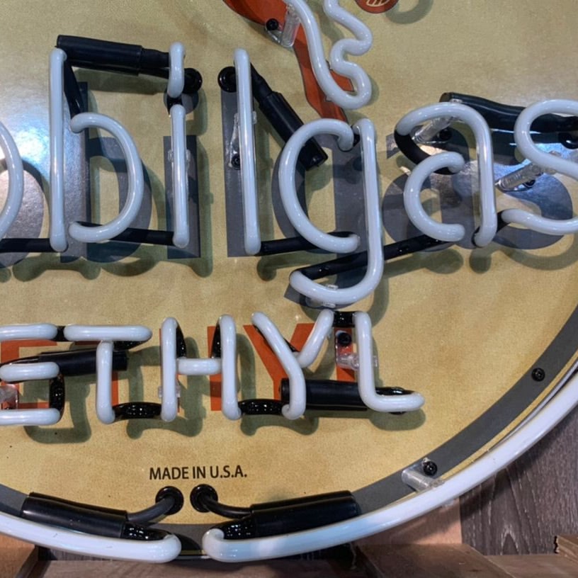 Real Glass Neon Porcelain Can - Vintage Mobilgas Ethyl Flying Winged Horse Pegasus - Old Light Up Gas Station Advertising Reproduction