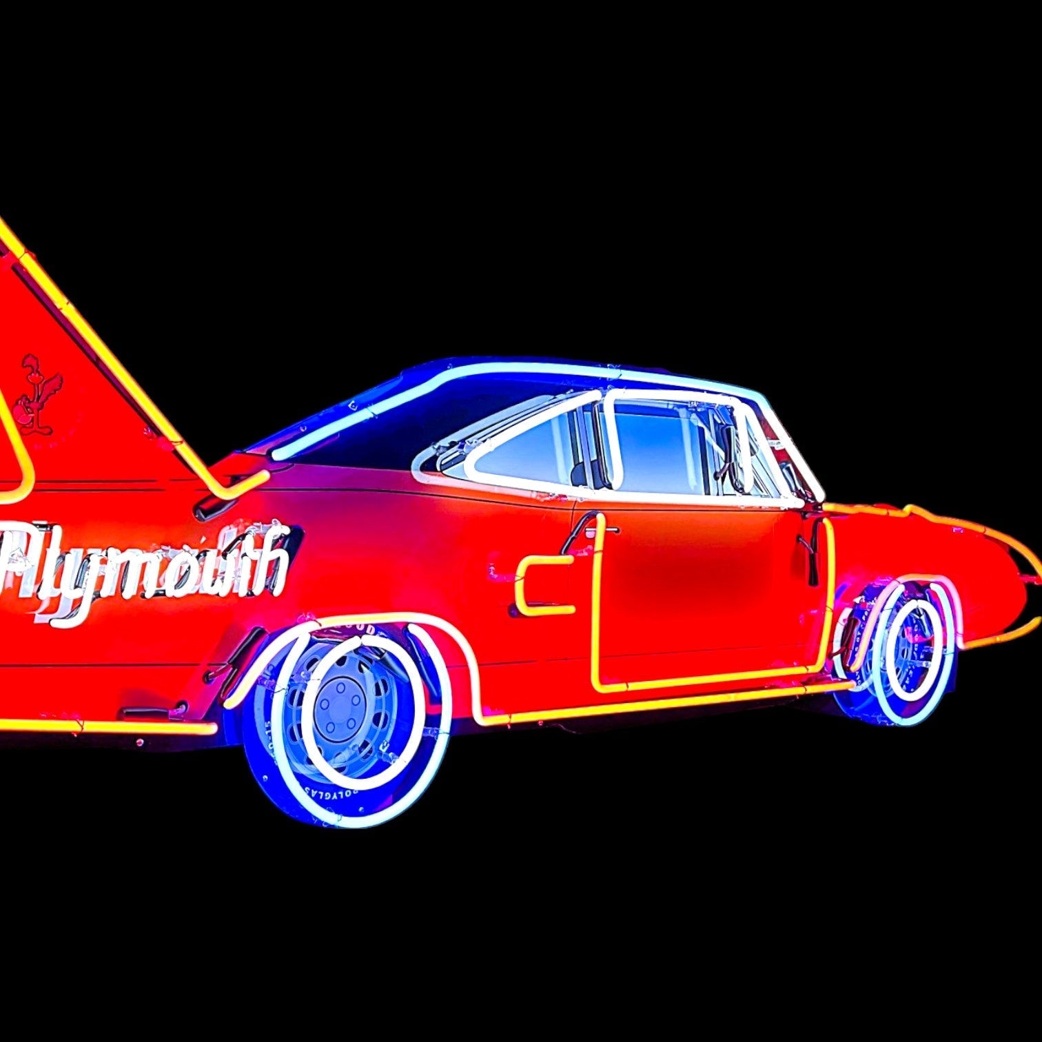 Road Runner Plymouth Superbird Neon Porcelain Large Die Cut Muscle Car Sign with Steel Can