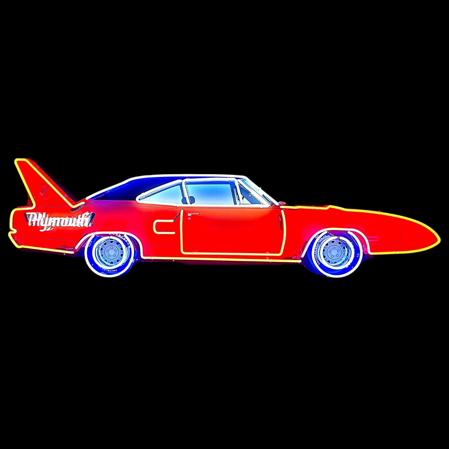 Road Runner Plymouth Superbird Neon Porcelain Large Die Cut Muscle Car Sign with Steel Can
