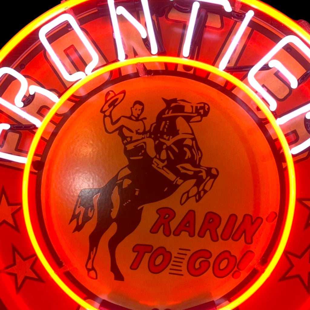 Frontier Gas Rarin' To Go Single-Sided Neon Porcelain Box Sign