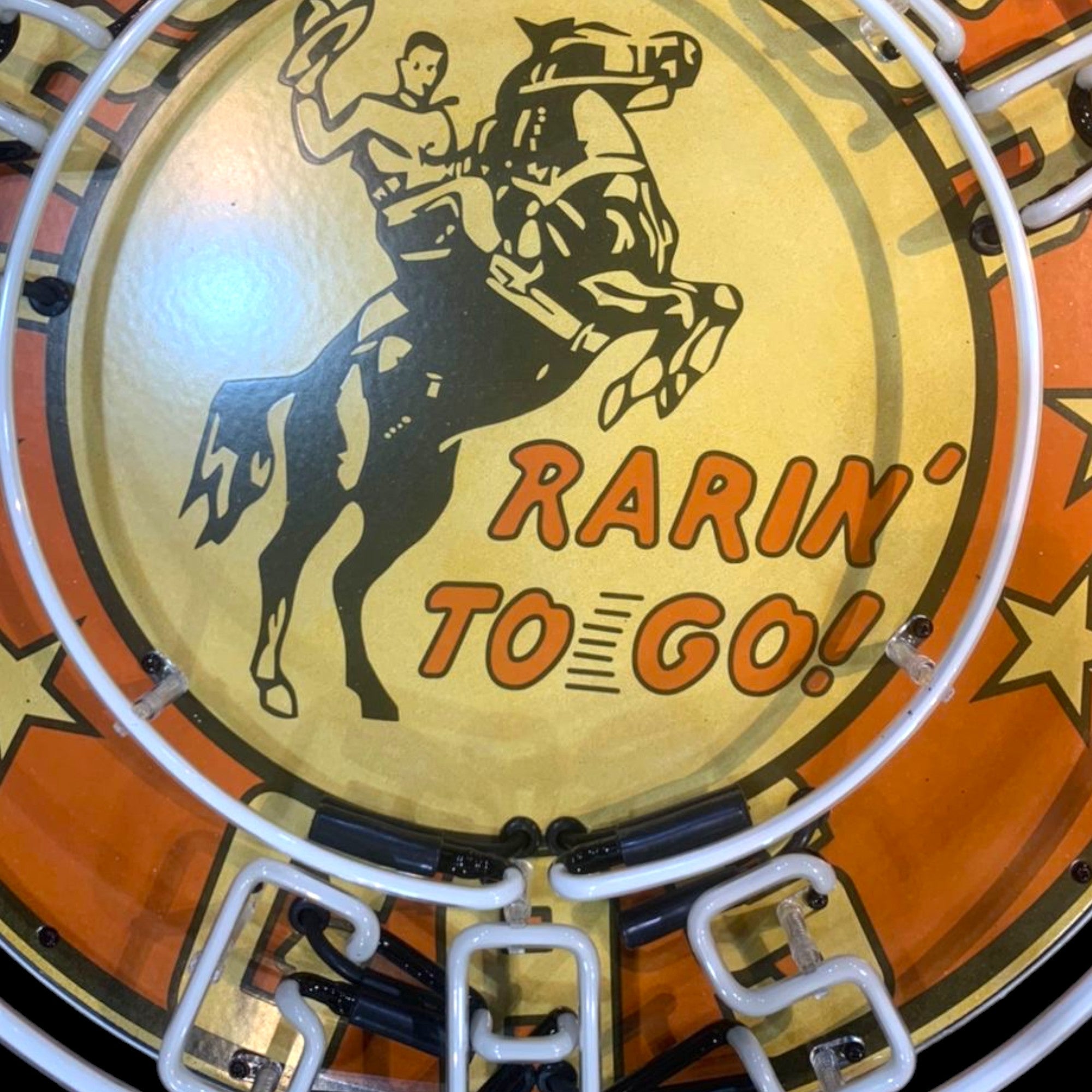 Frontier Gas Rarin' To Go Single-Sided Neon Porcelain Box Sign