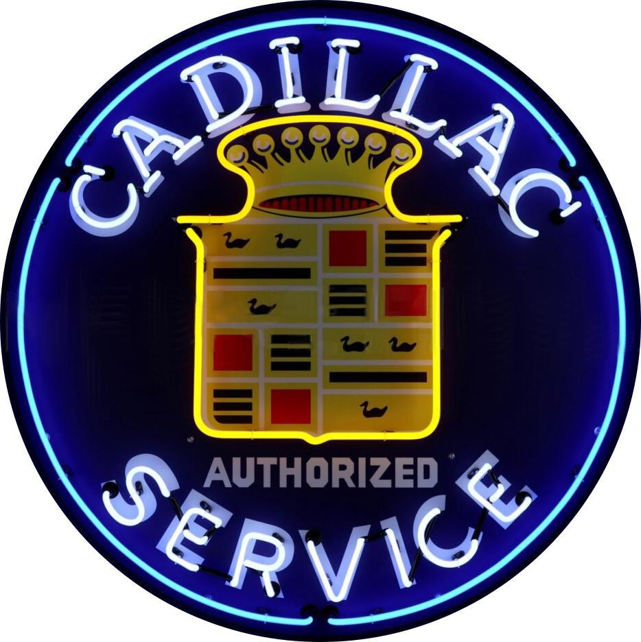 Cadillac Authorized Service Single-Sided Neon Porcelain Box Sign