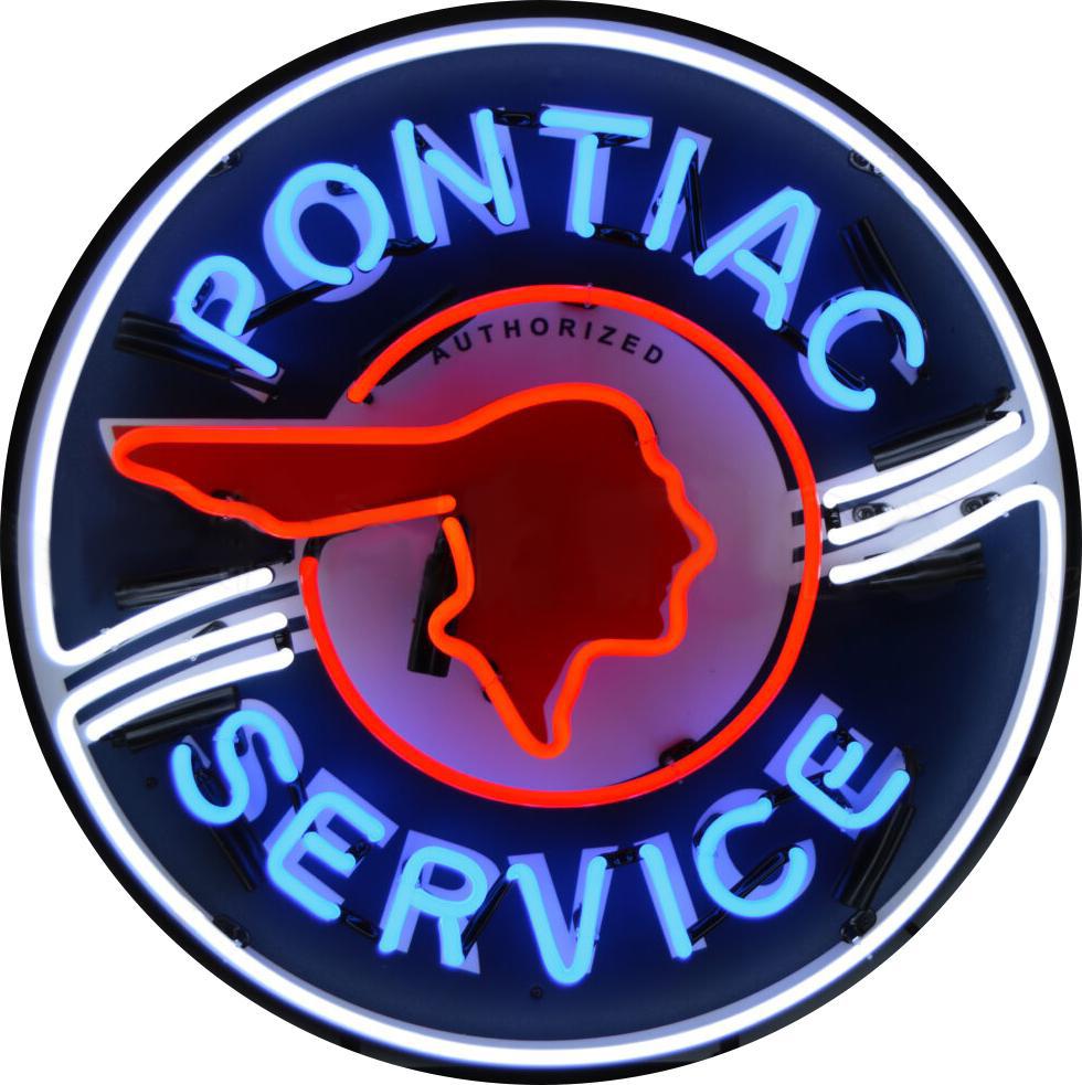 Pontiac Authorized Service Single-Sided Neon Porcelain Box Sign