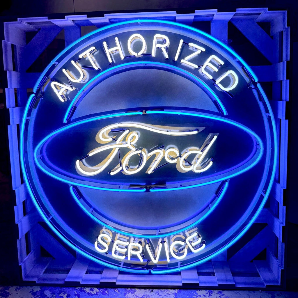 Ford Authorized Service Single-Sided Neon Porcelain Box Sign