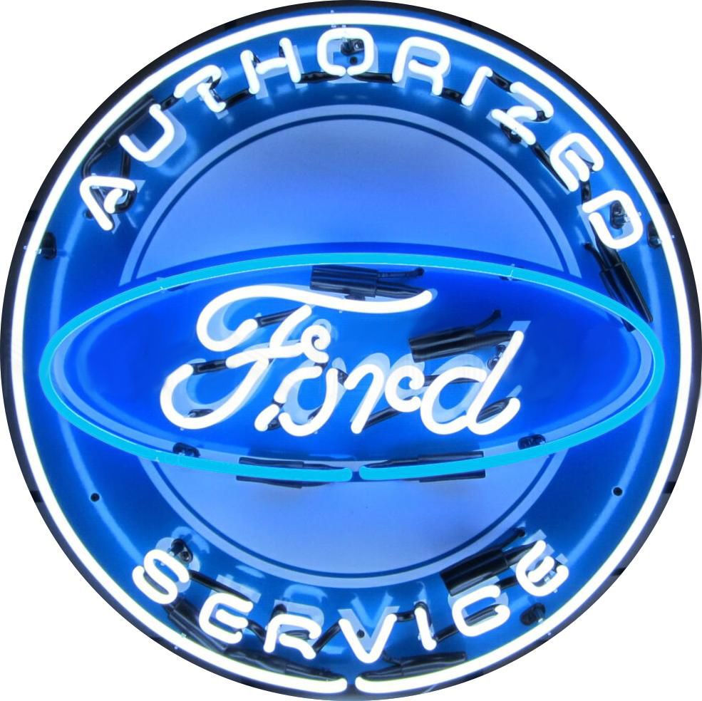 Ford Authorized Service Single-Sided Neon Porcelain Box Sign